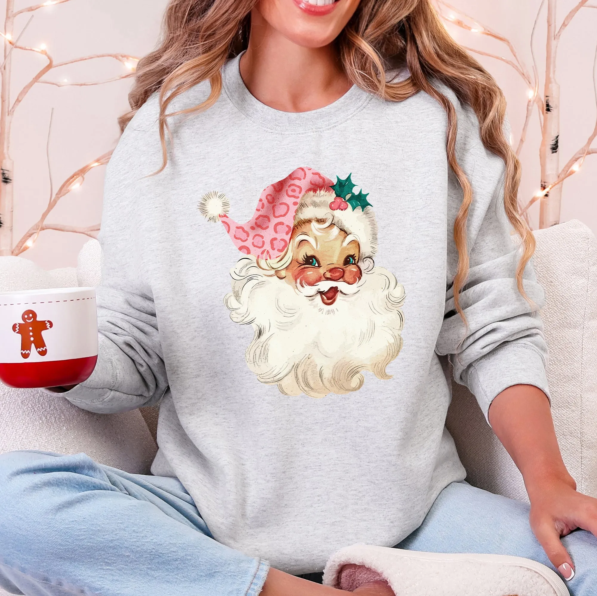 Retro Pink Santa, Leopard Cheetah Print, Christmas Sweatshirt sold by Refinery Number One product image thumbnail 4