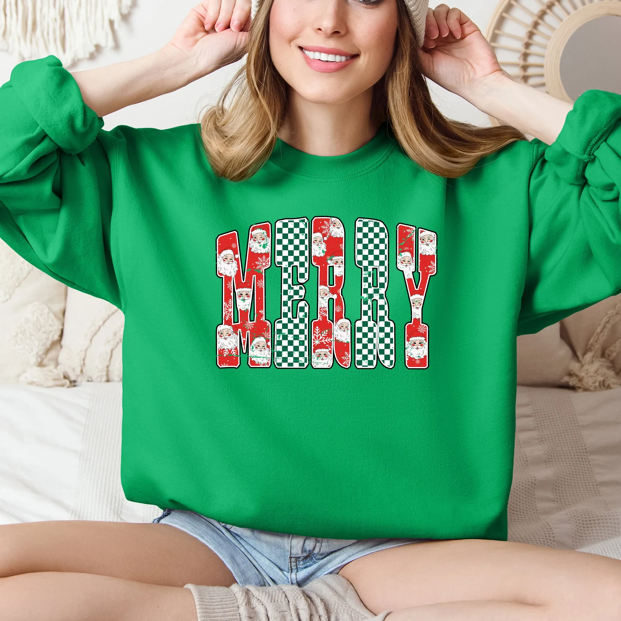 Merry, Varsity Santa, Checkered, Christmas Sweatshirt sold by Refinery Number One product image thumbnail 2