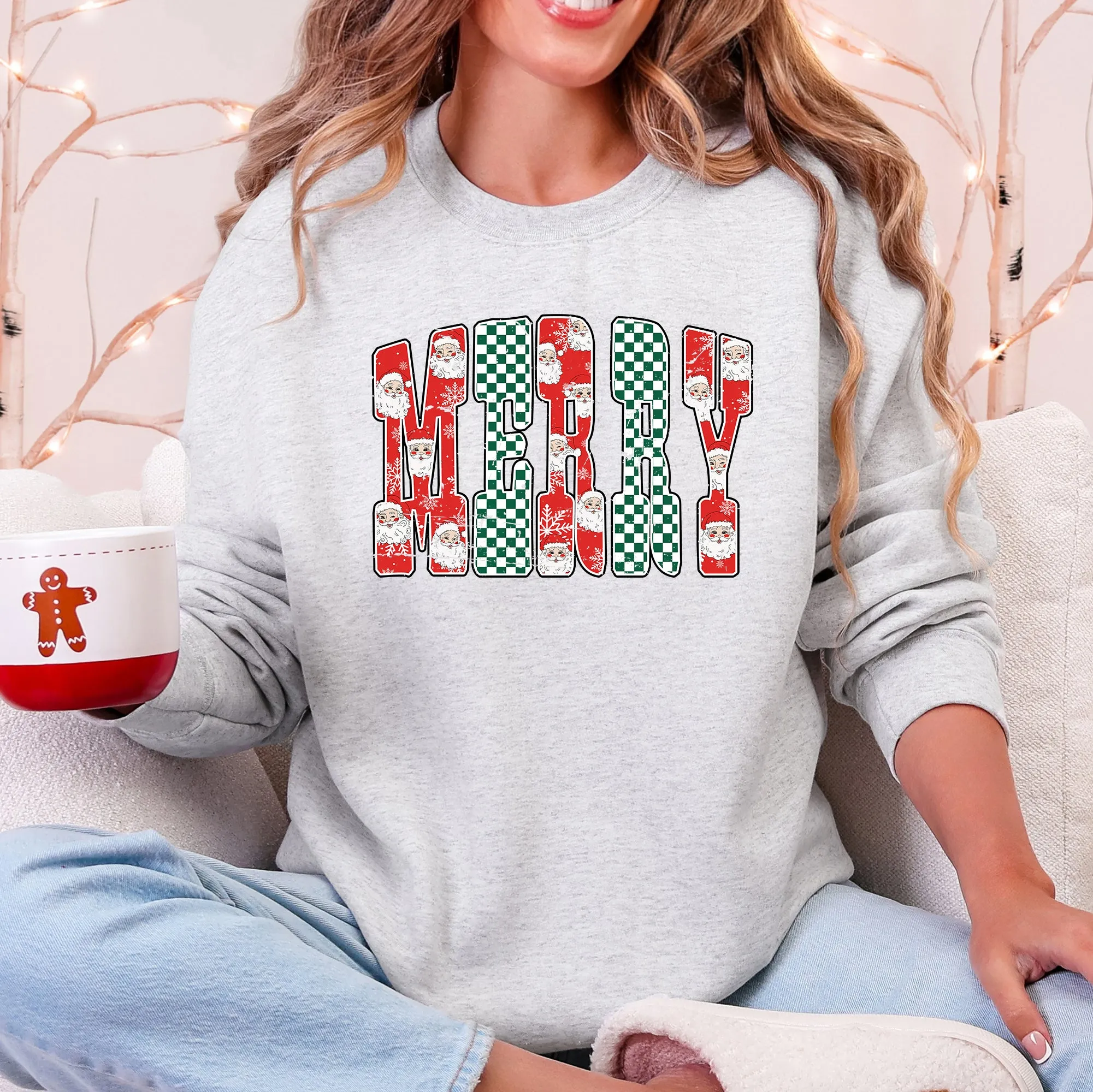 Merry, Varsity Santa, Checkered, Christmas Sweatshirt sold by Refinery Number One product image thumbnail 3