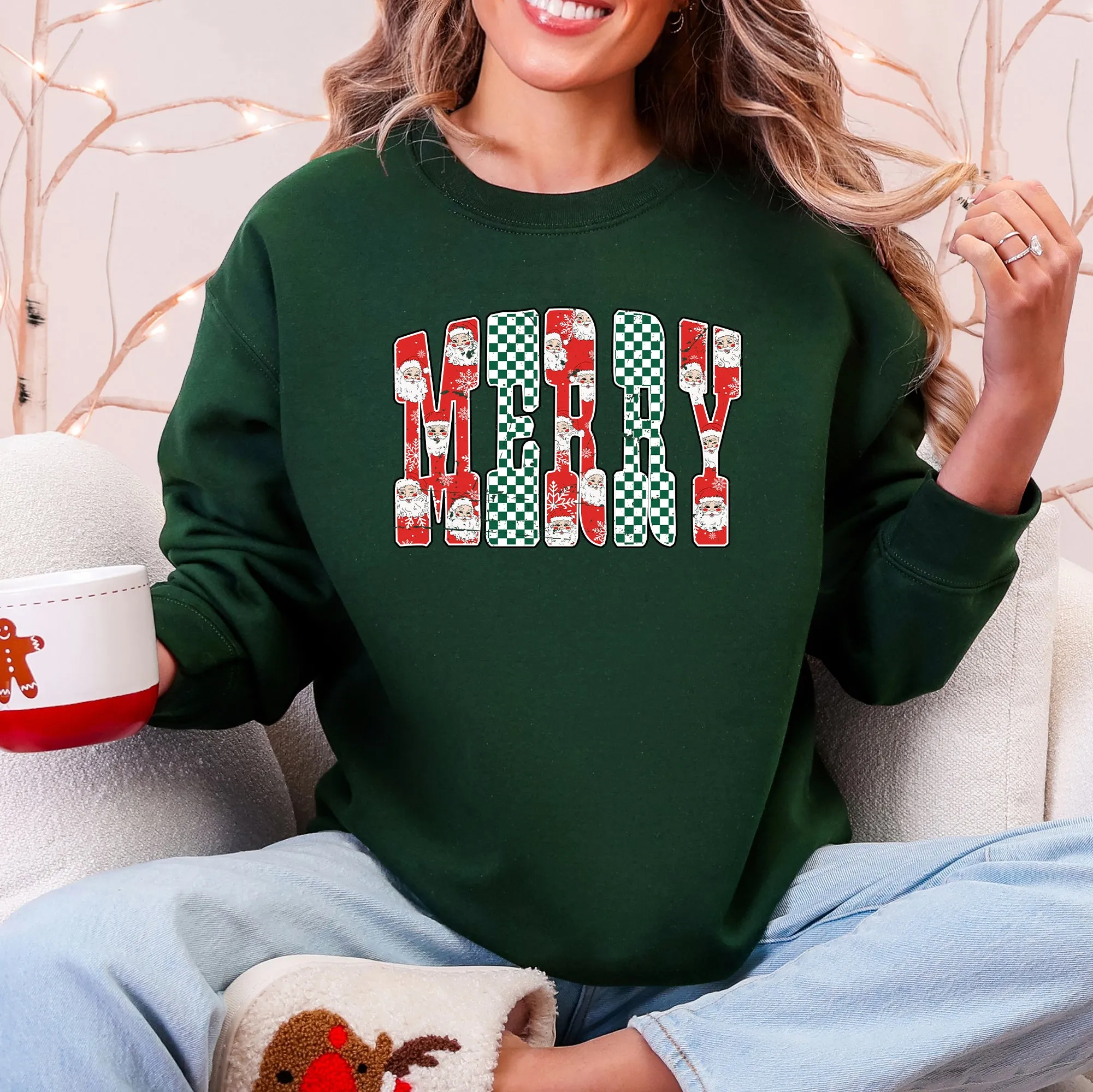 Merry, Varsity Santa, Checkered, Christmas Sweatshirt sold by Refinery Number One
