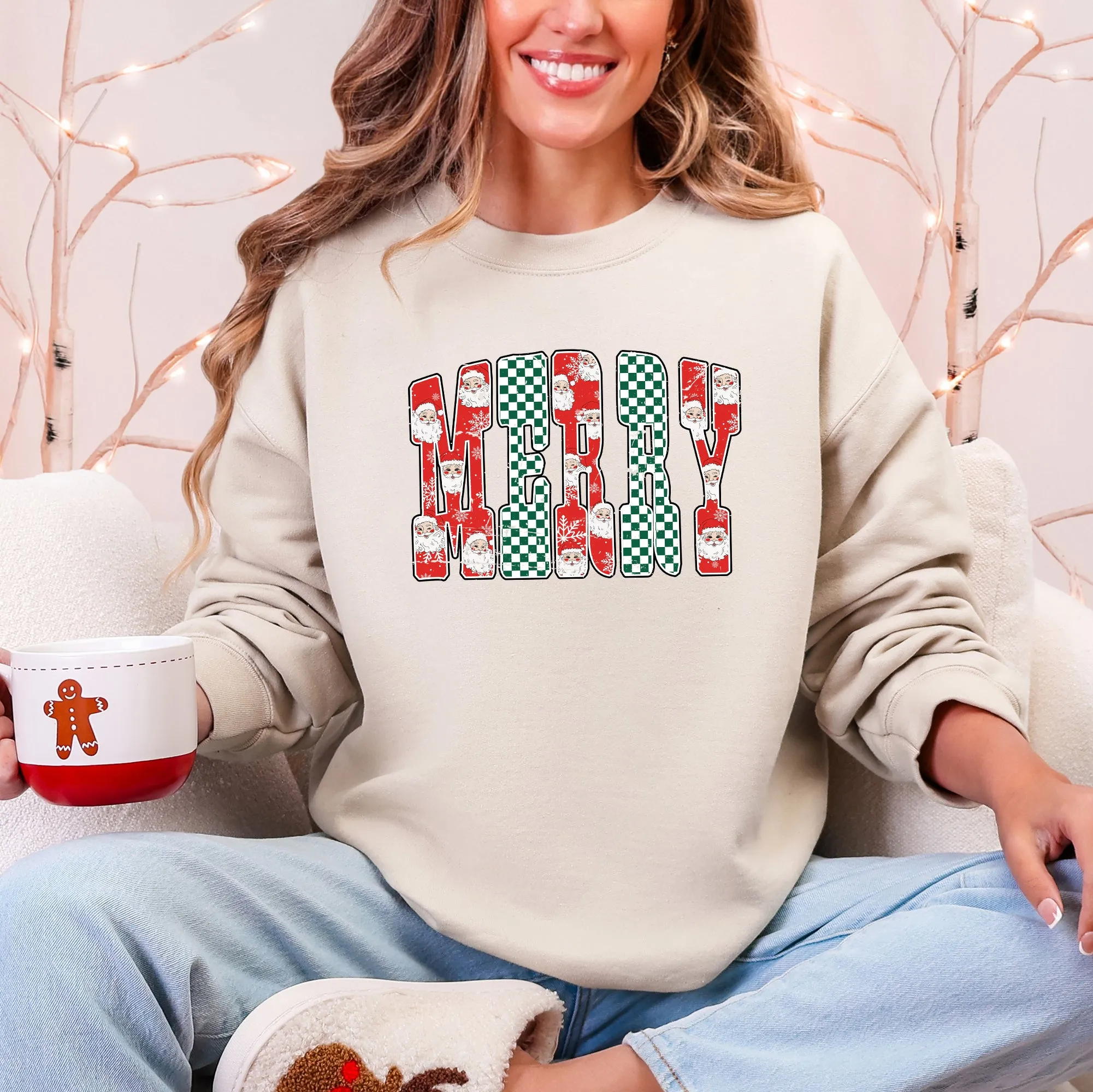 Merry, Varsity Santa, Checkered, Christmas Sweatshirt sold by Refinery Number One product image thumbnail 5