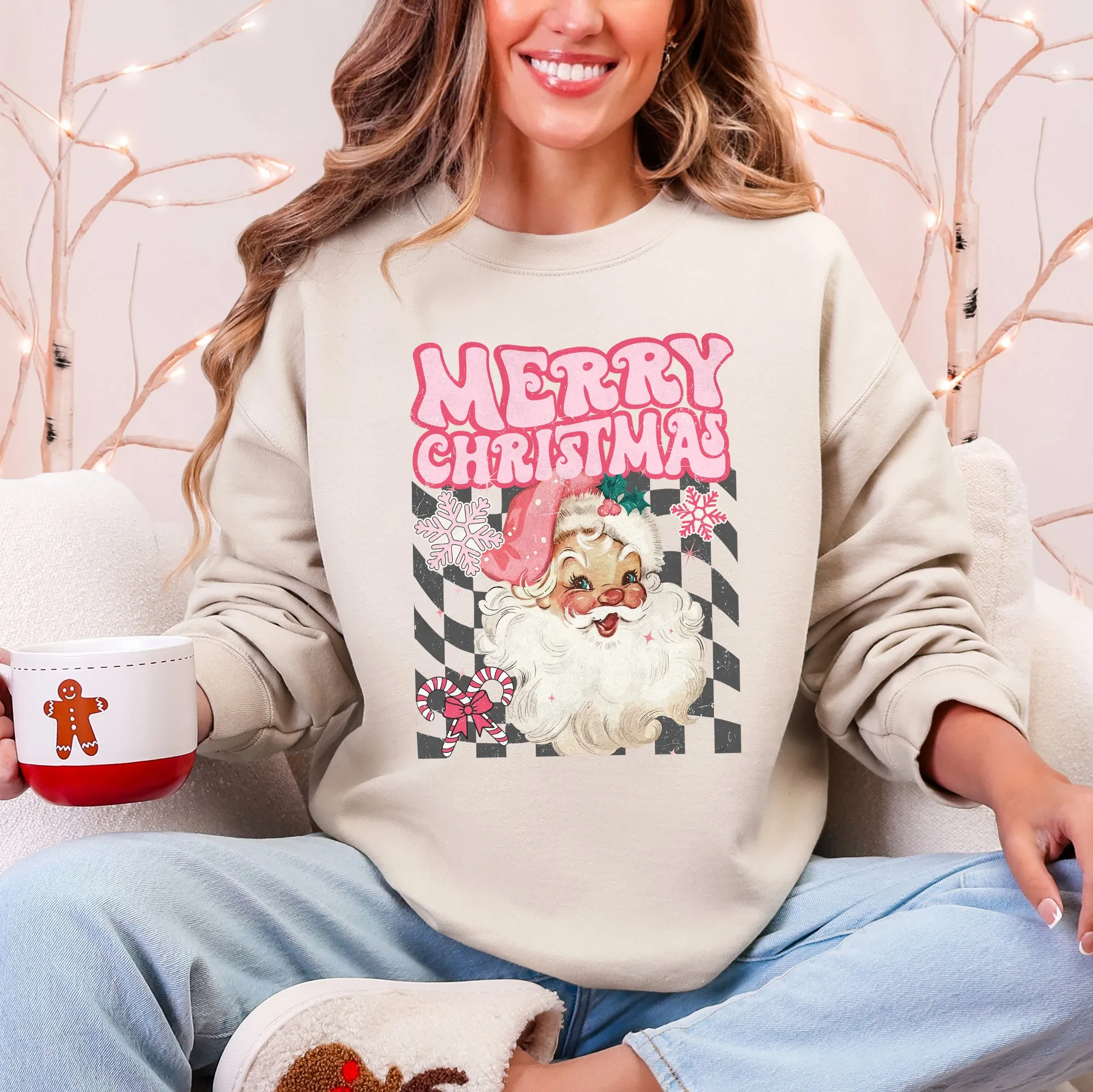 Merry Christmas, Retro Santa, Checkered, Vintage Sweatshirt sold by Refinery Number One product image thumbnail 5