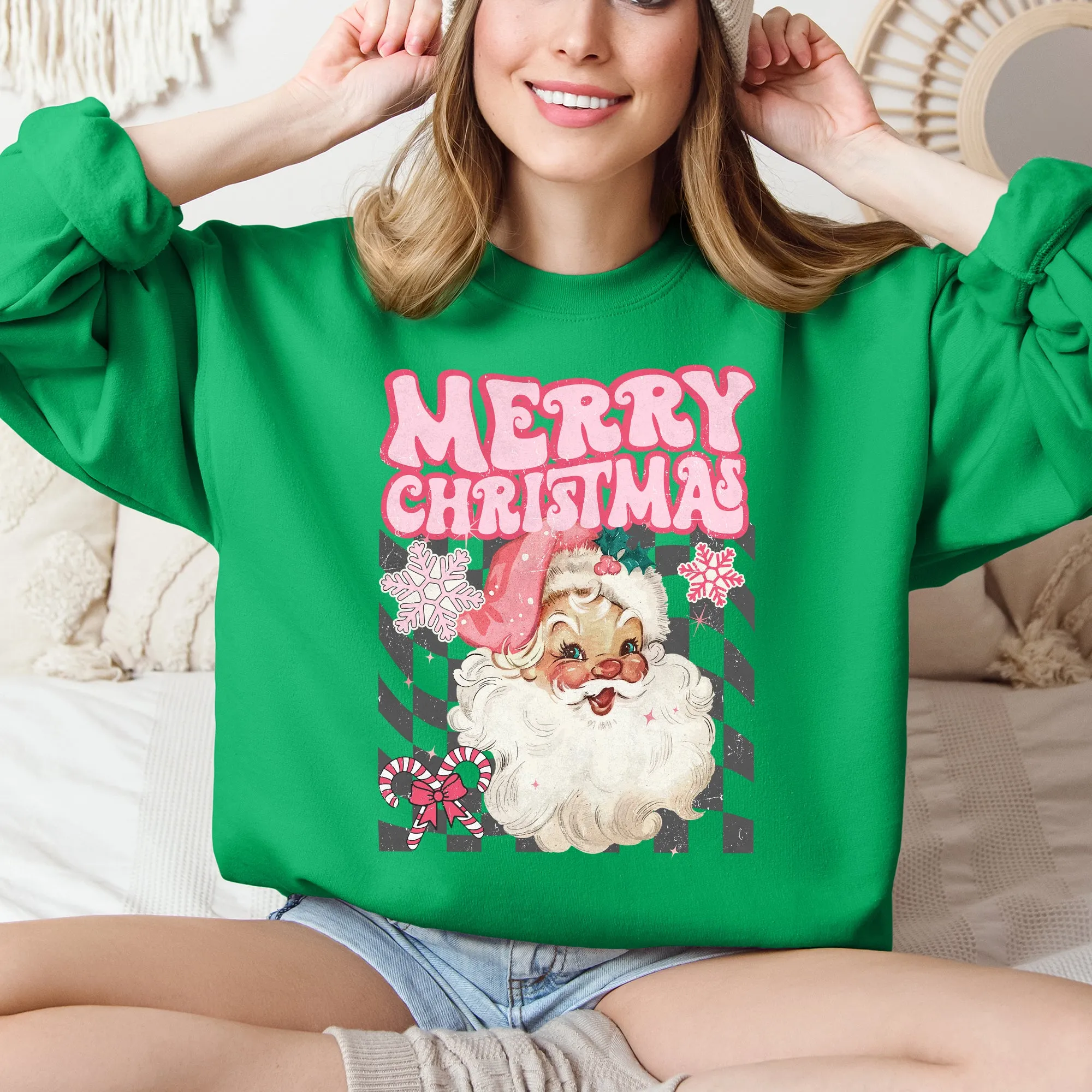 Merry Christmas, Retro Santa, Checkered, Vintage Sweatshirt sold by Refinery Number One product image thumbnail 3