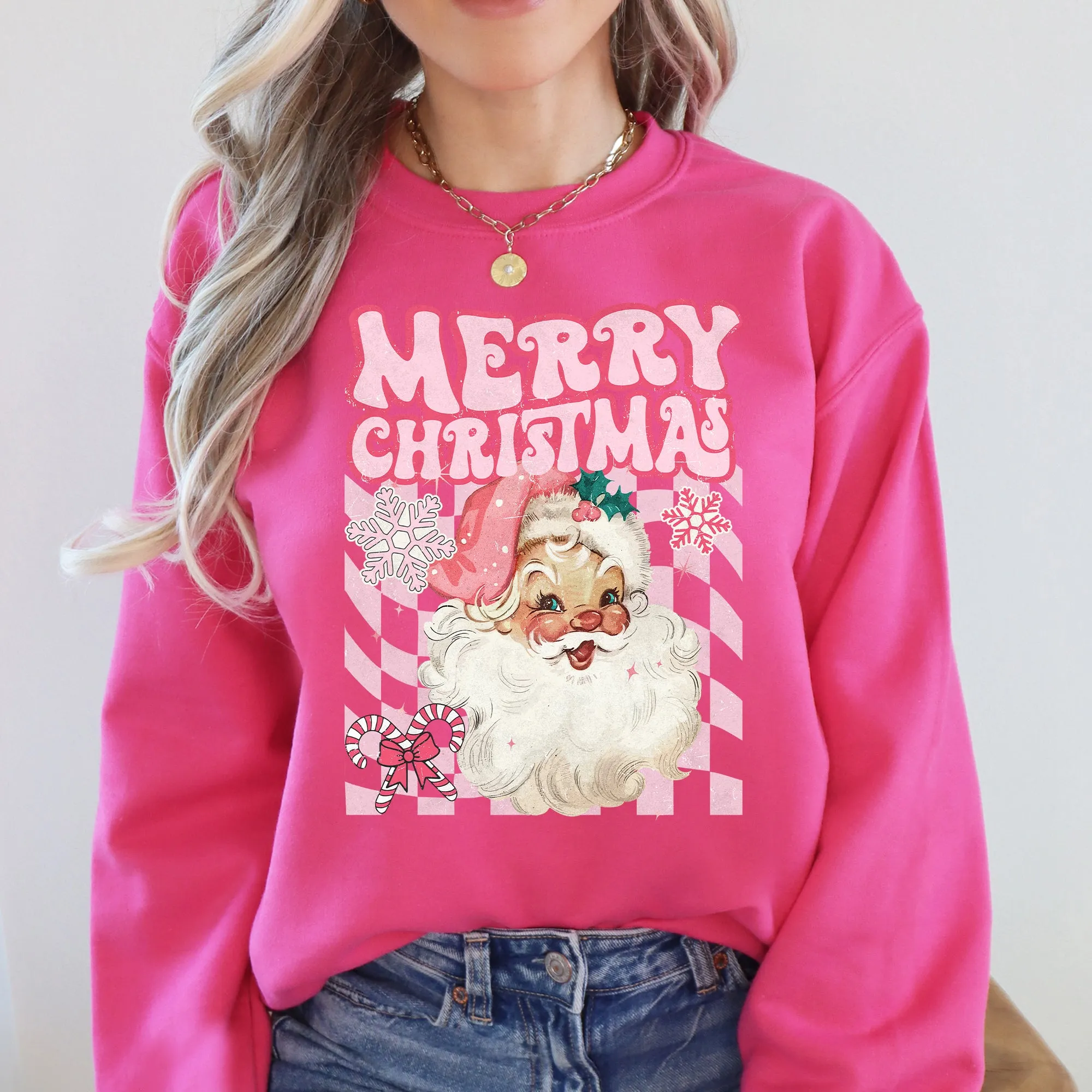 Merry Christmas, Retro Santa, Checkered, Vintage Sweatshirt sold by Refinery Number One product image thumbnail 2