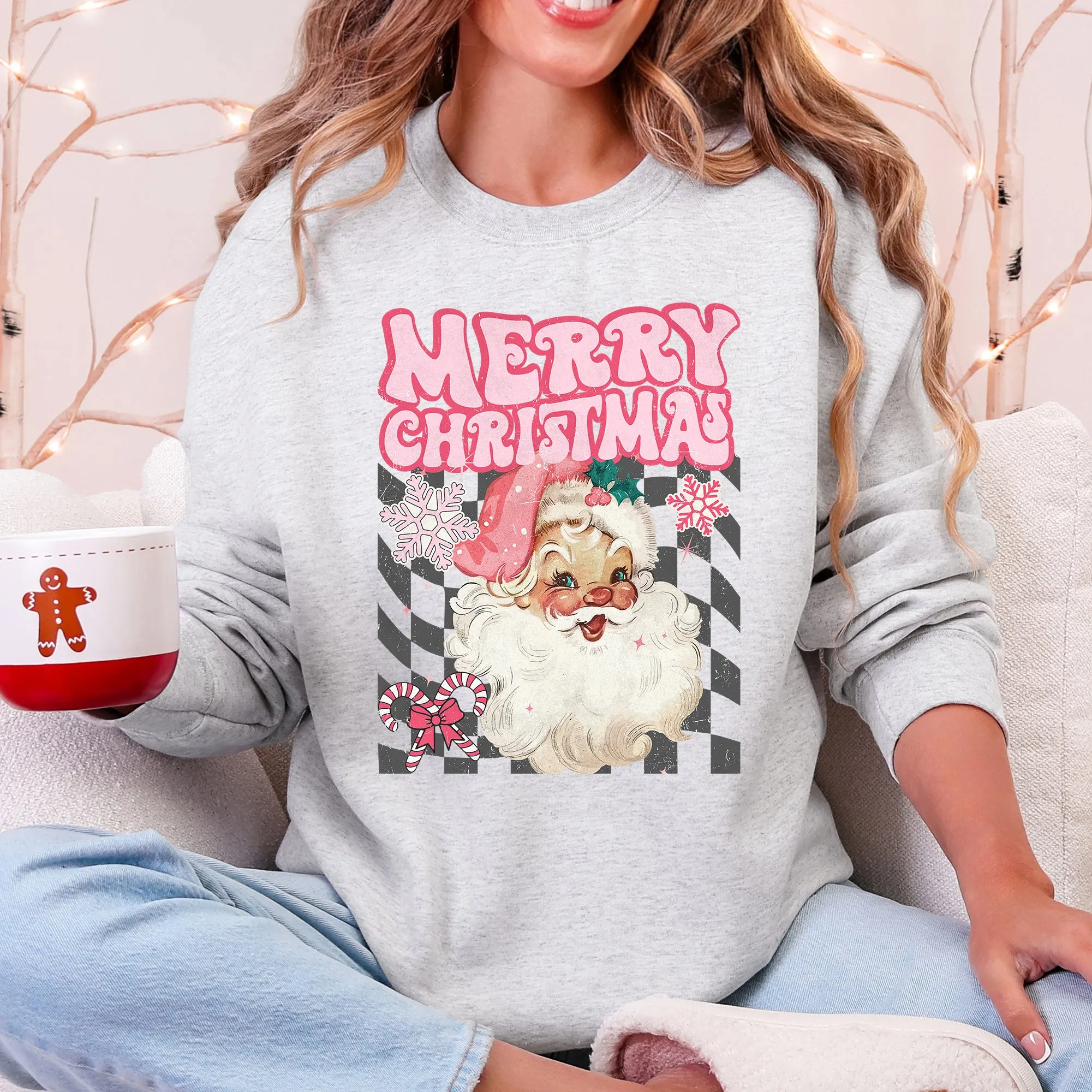 Merry Christmas, Retro Santa, Checkered, Vintage Sweatshirt sold by Refinery Number One