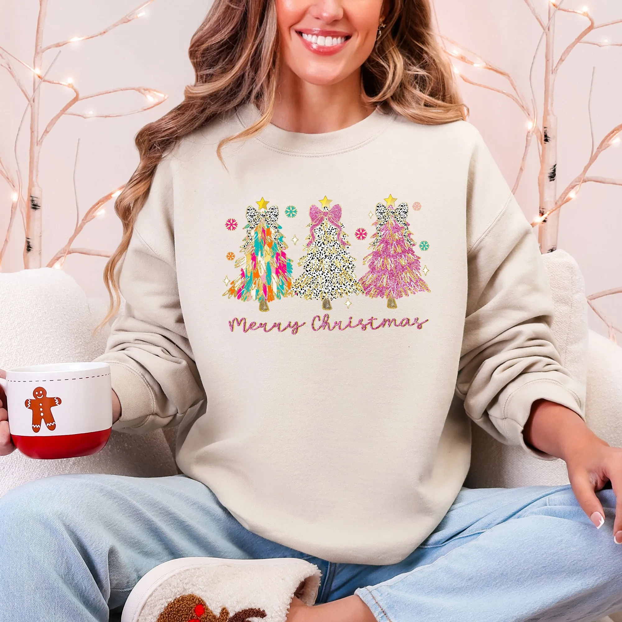 Merry Christmas, Pastel Christmas Trees, Santa, Colorful, Painting, Colorful Sweatshirt sold by Refinery Number One product image thumbnail 4