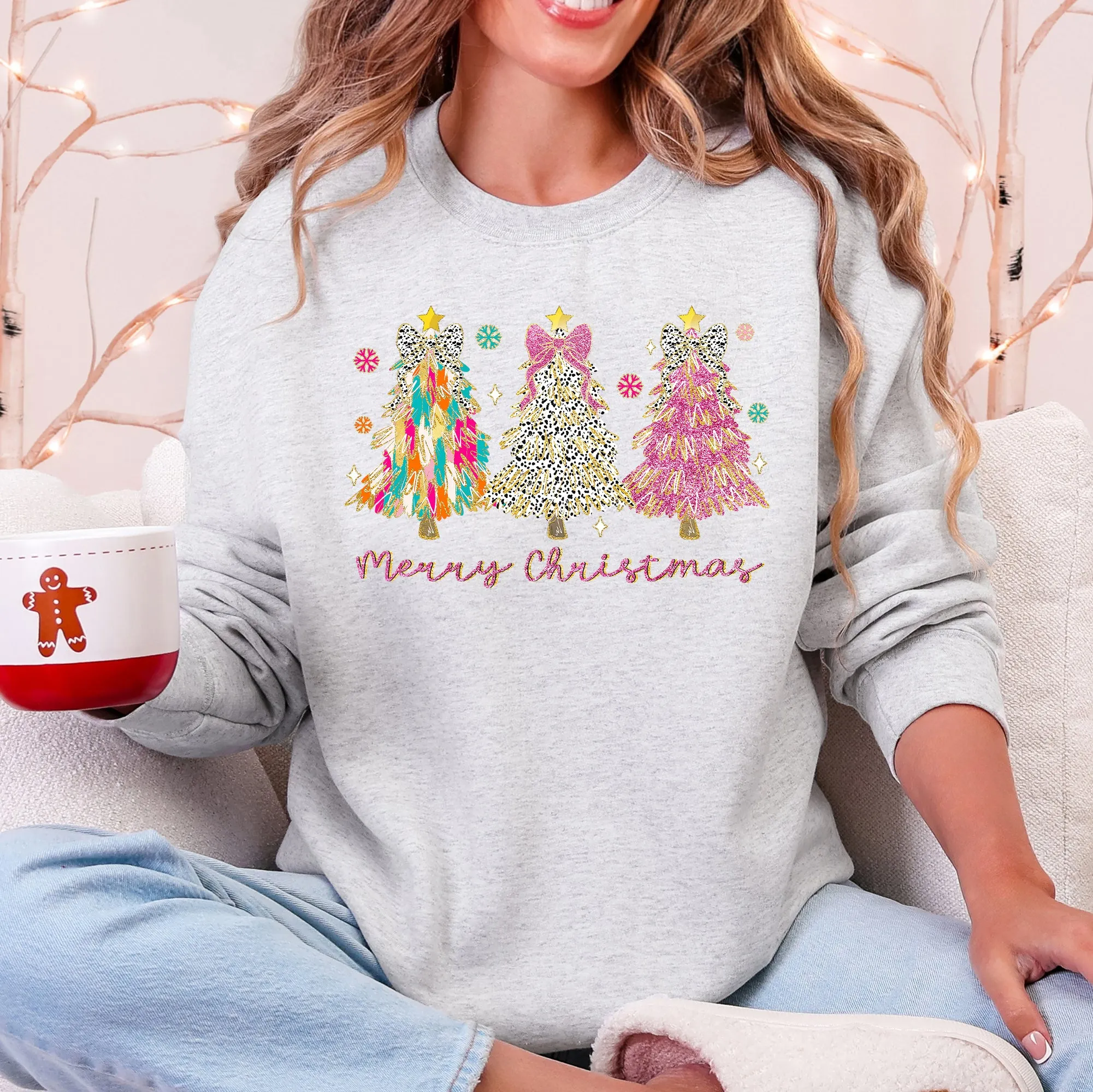 Merry Christmas, Pastel Christmas Trees, Santa, Colorful, Painting, Colorful Sweatshirt sold by Refinery Number One product image thumbnail 3