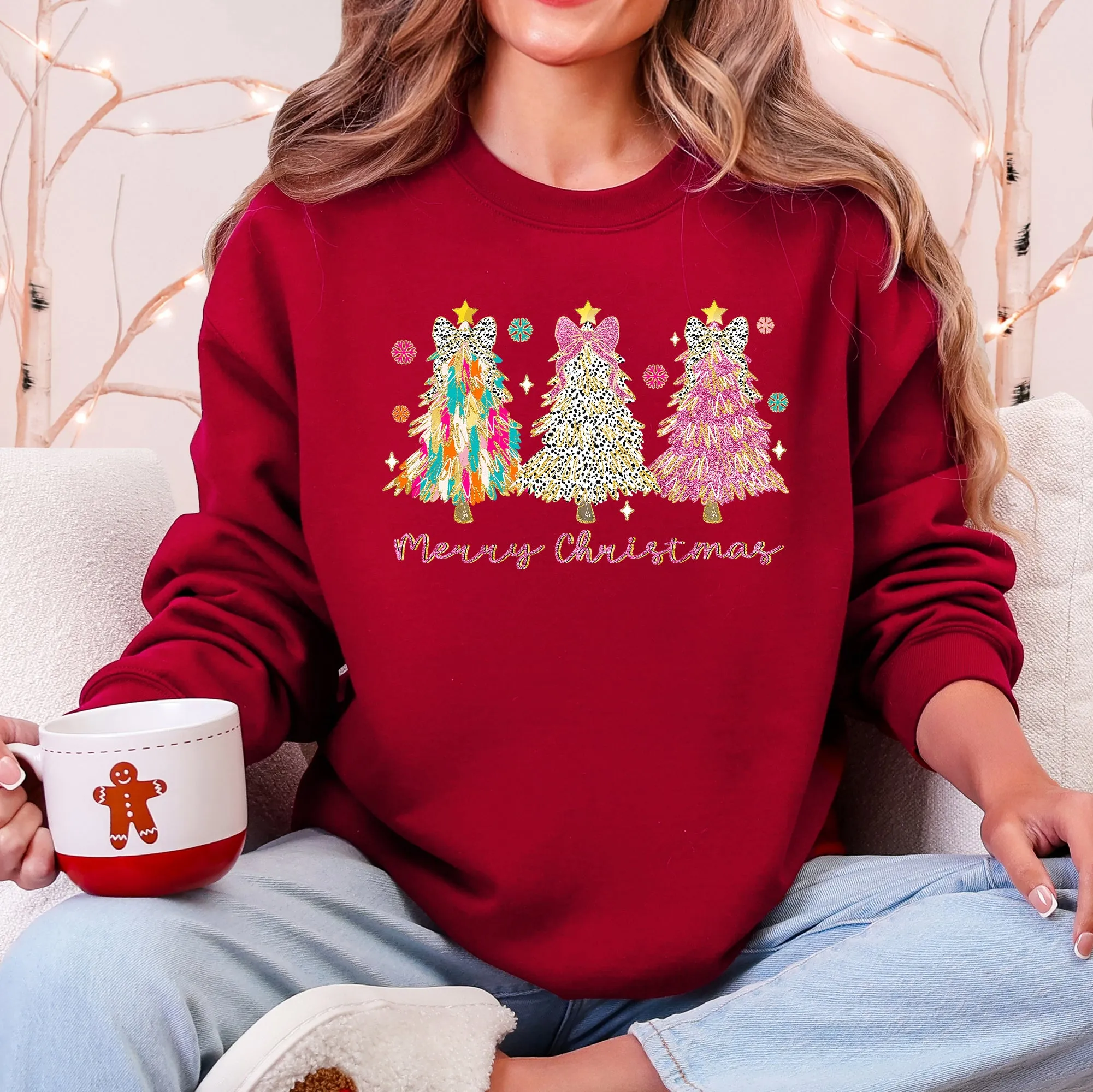 Merry Christmas, Pastel Christmas Trees, Santa, Colorful, Painting, Colorful Sweatshirt sold by Refinery Number One product image thumbnail 5