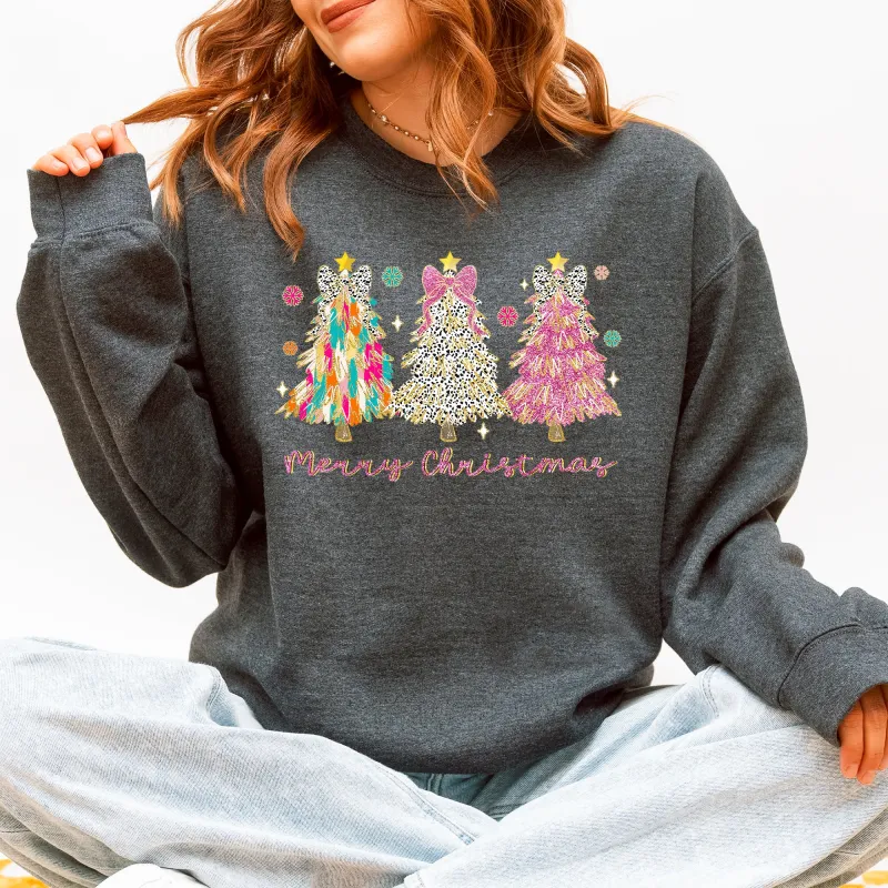 Merry Christmas, Pastel Christmas Trees, Santa, Colorful, Painting, Colorful Sweatshirt sold by Refinery Number One