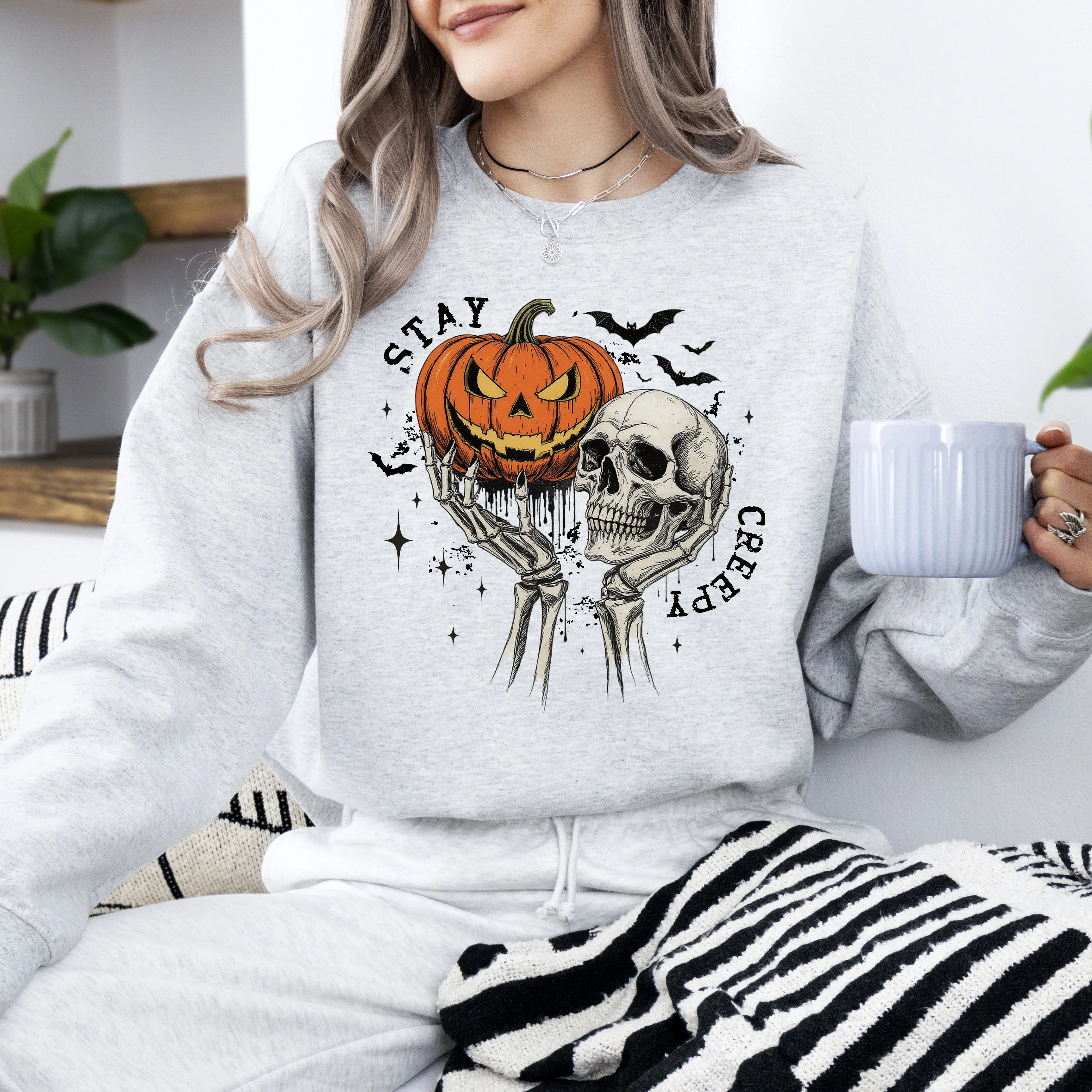 Stay Creepy, Skeleton, Ghost, Halloween, Western, Vintage, Pumpkin, Retro, Spooky, Costume, Fall, Graphic Sweatshirt sold by Refinery Number One product image thumbnail 2