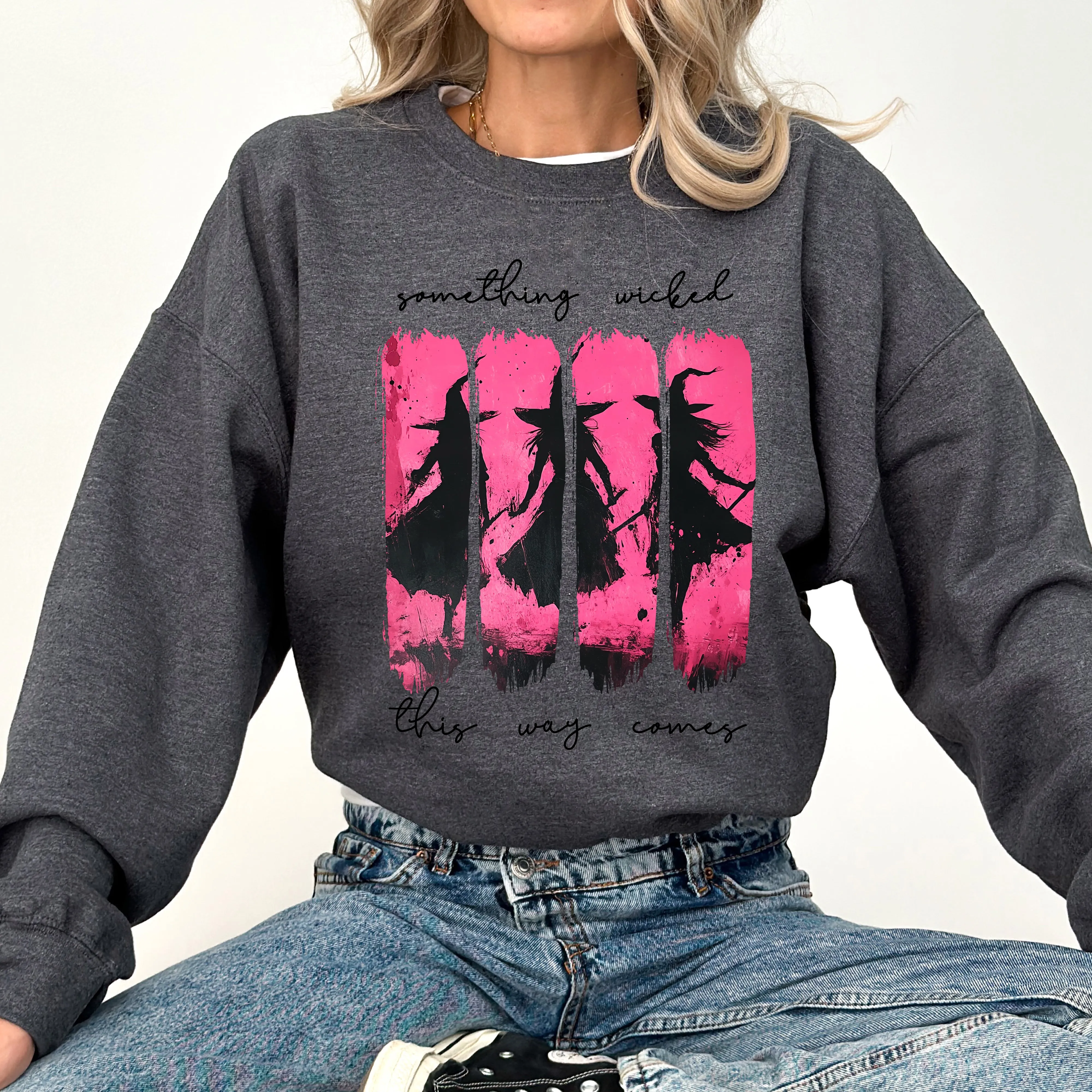 Something Wicked, Witch, Skeleton, Ghost, Halloween, Western, Vintage, Pumpkin, Retro, Spooky, Costume, Fall, Graphic Sweatshirt sold by Refinery Number One product image thumbnail 4