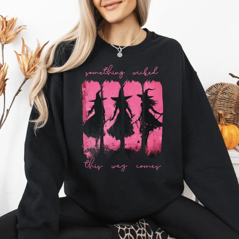 Something Wicked, Witch, Skeleton, Ghost, Halloween, Western, Vintage, Pumpkin, Retro, Spooky, Costume, Fall, Graphic Sweatshirt sold by Refinery Number One