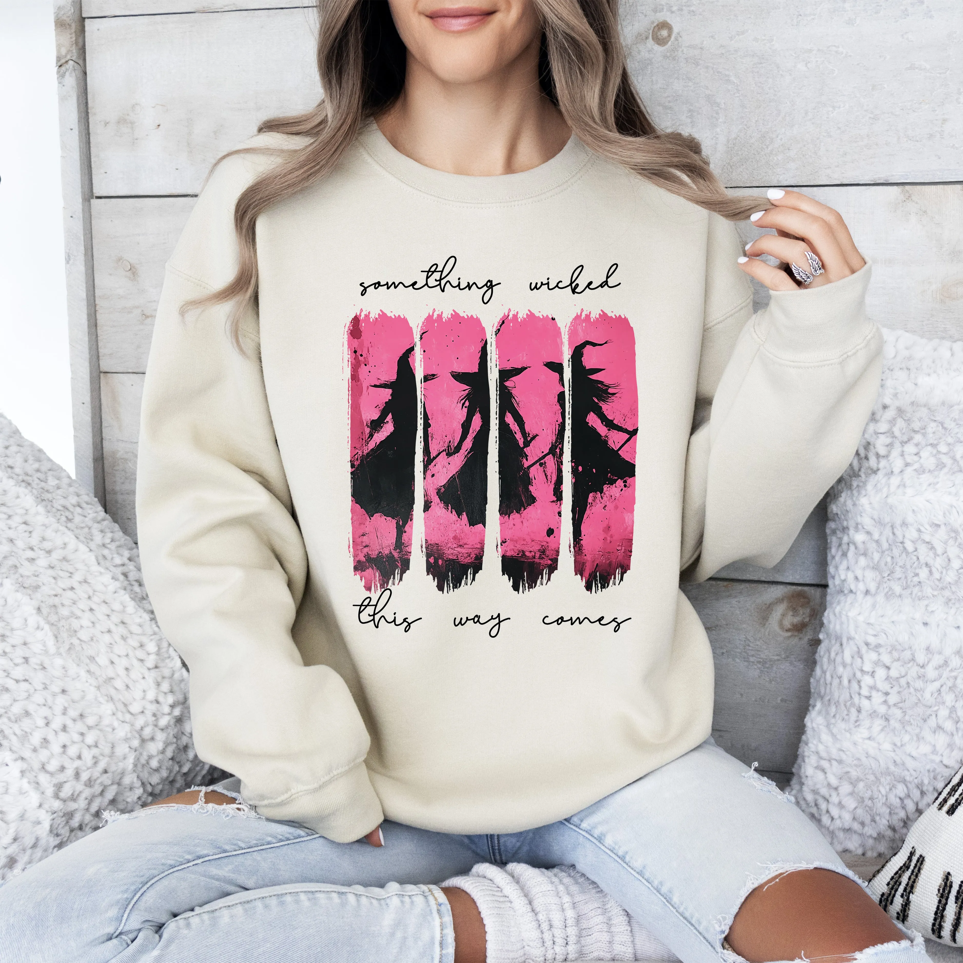 Something Wicked, Witch, Skeleton, Ghost, Halloween, Western, Vintage, Pumpkin, Retro, Spooky, Costume, Fall, Graphic Sweatshirt sold by Refinery Number One product image thumbnail 5