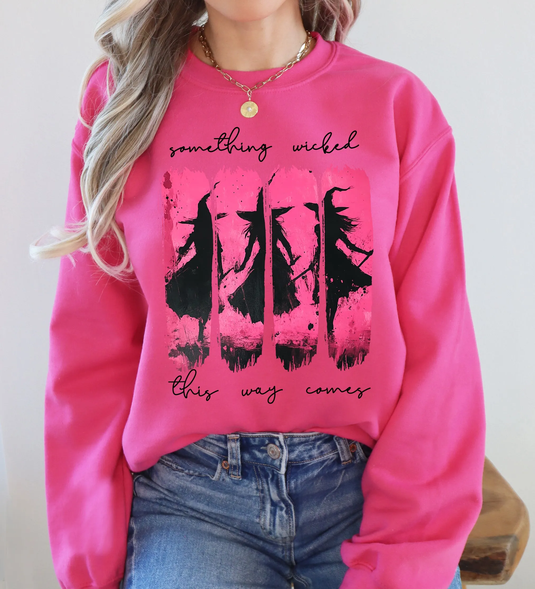 Something Wicked, Witch, Skeleton, Ghost, Halloween, Western, Vintage, Pumpkin, Retro, Spooky, Costume, Fall, Graphic Sweatshirt sold by Refinery Number One product image thumbnail 3
