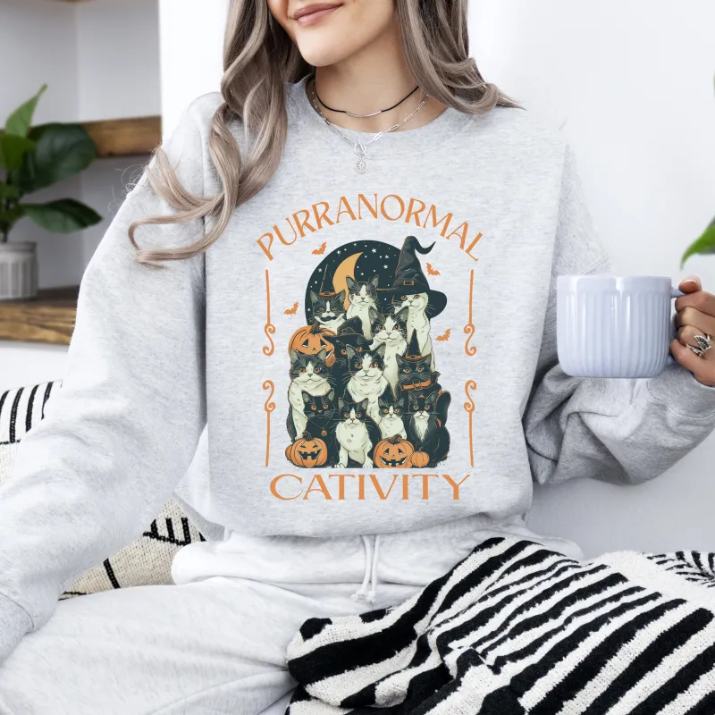 Purranormal Cativity, Vintage Cats, Ghost, Halloween, Western, Pumpkin, Retro, Spooky, Costume, Fall, Graphic Sweatshirt sold by Refinery Number One