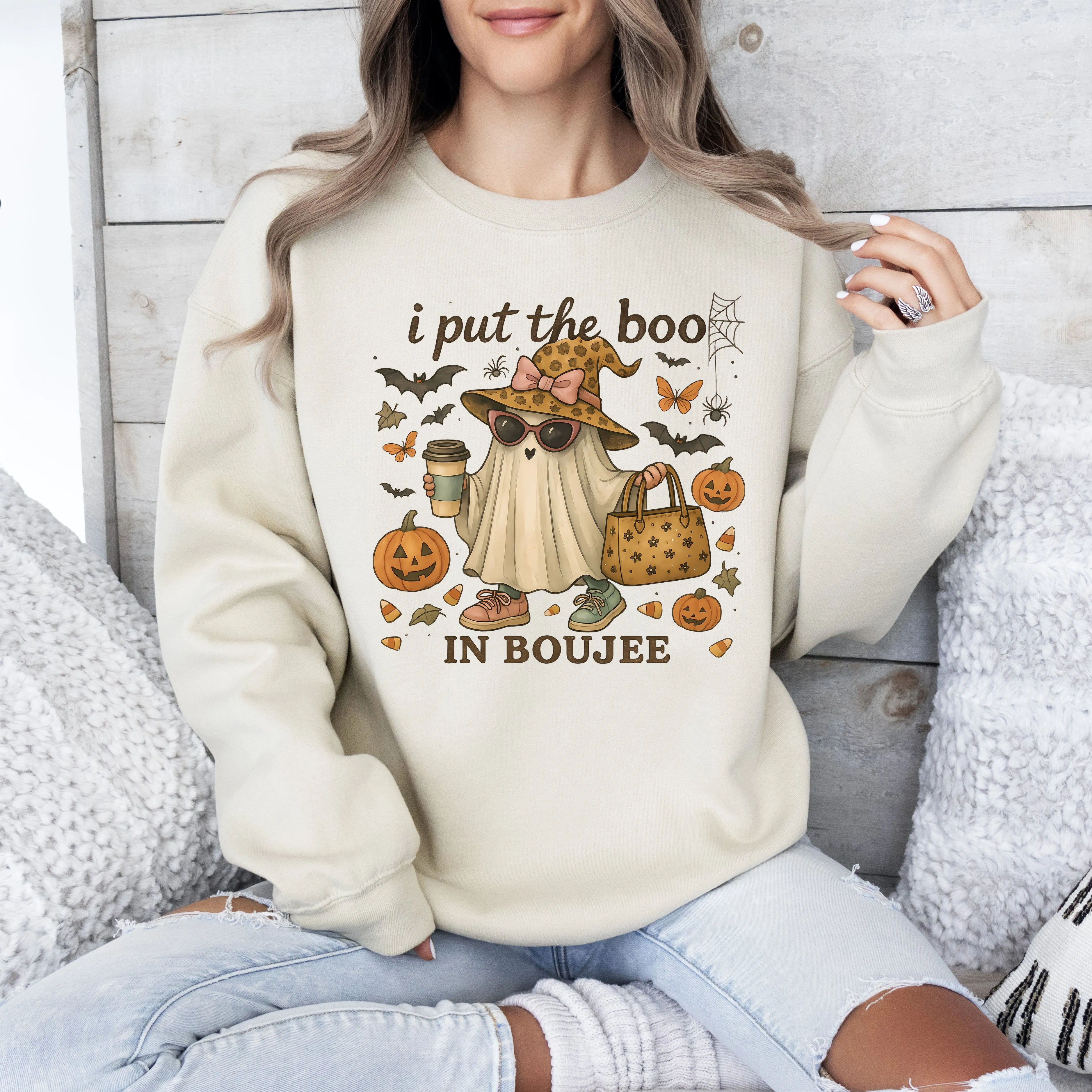 Boujee Ghost, Fancy, Halloween, Vintage, Pumpkin, Retro, Spooky, Costume, Fall, Graphic Sweatshirt sold by Refinery Number One