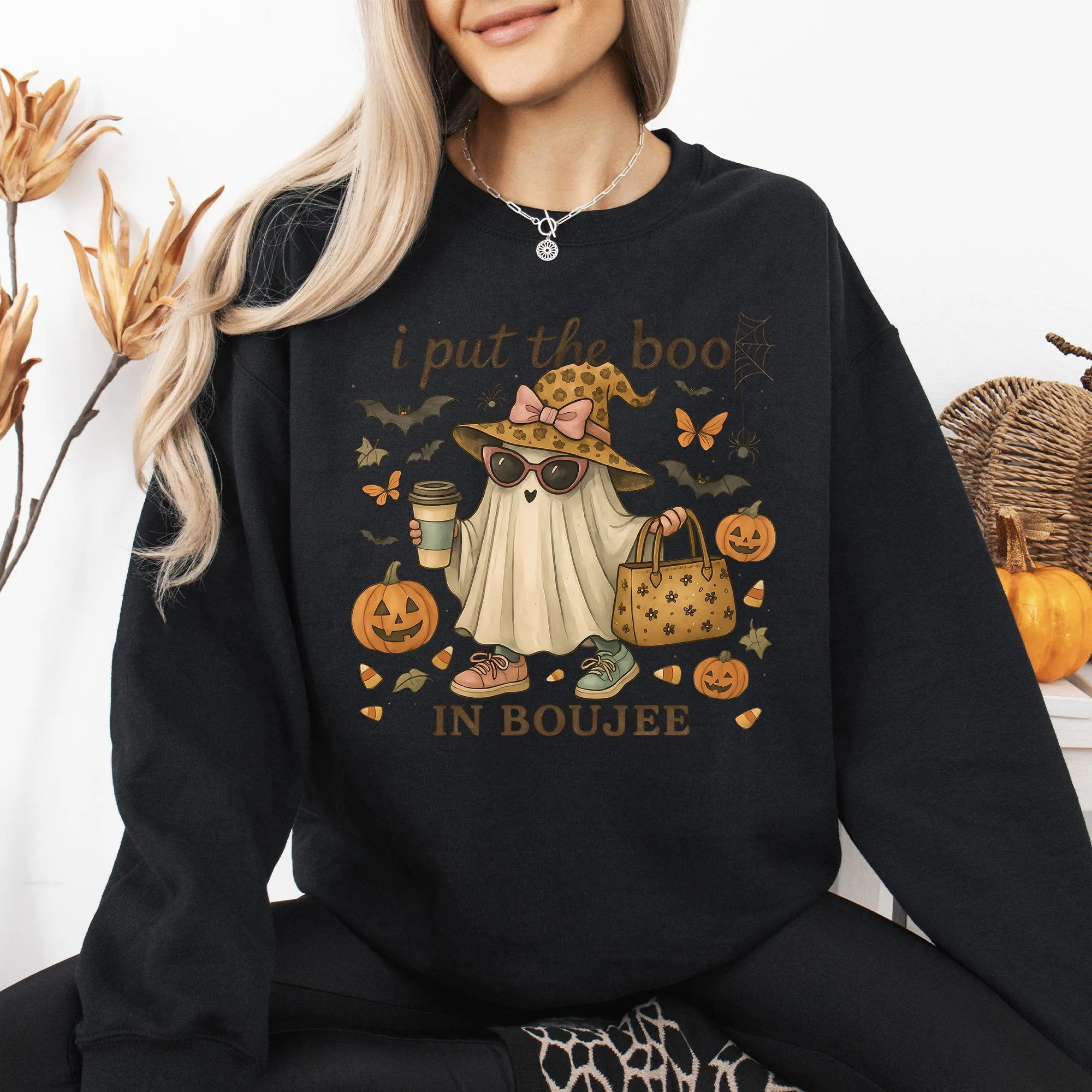 Boujee Ghost, Fancy, Halloween, Vintage, Pumpkin, Retro, Spooky, Costume, Fall, Graphic Sweatshirt sold by Refinery Number One product image thumbnail 5