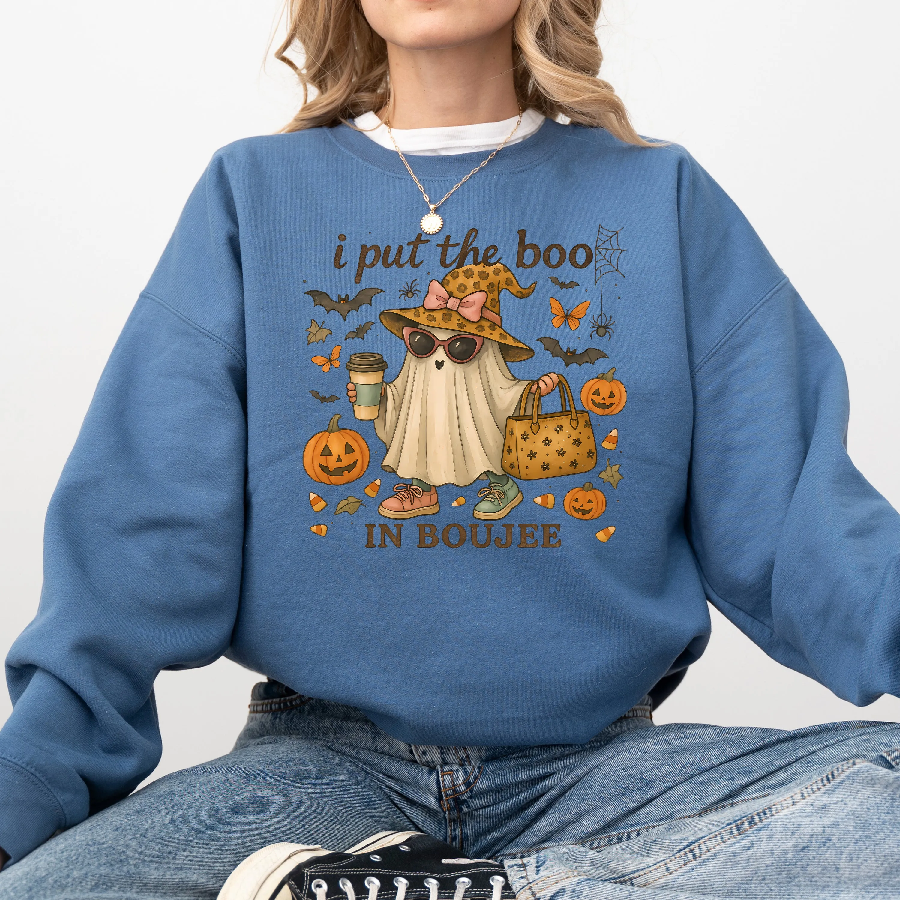 Boujee Ghost, Fancy, Halloween, Vintage, Pumpkin, Retro, Spooky, Costume, Fall, Graphic Sweatshirt sold by Refinery Number One product image thumbnail 3