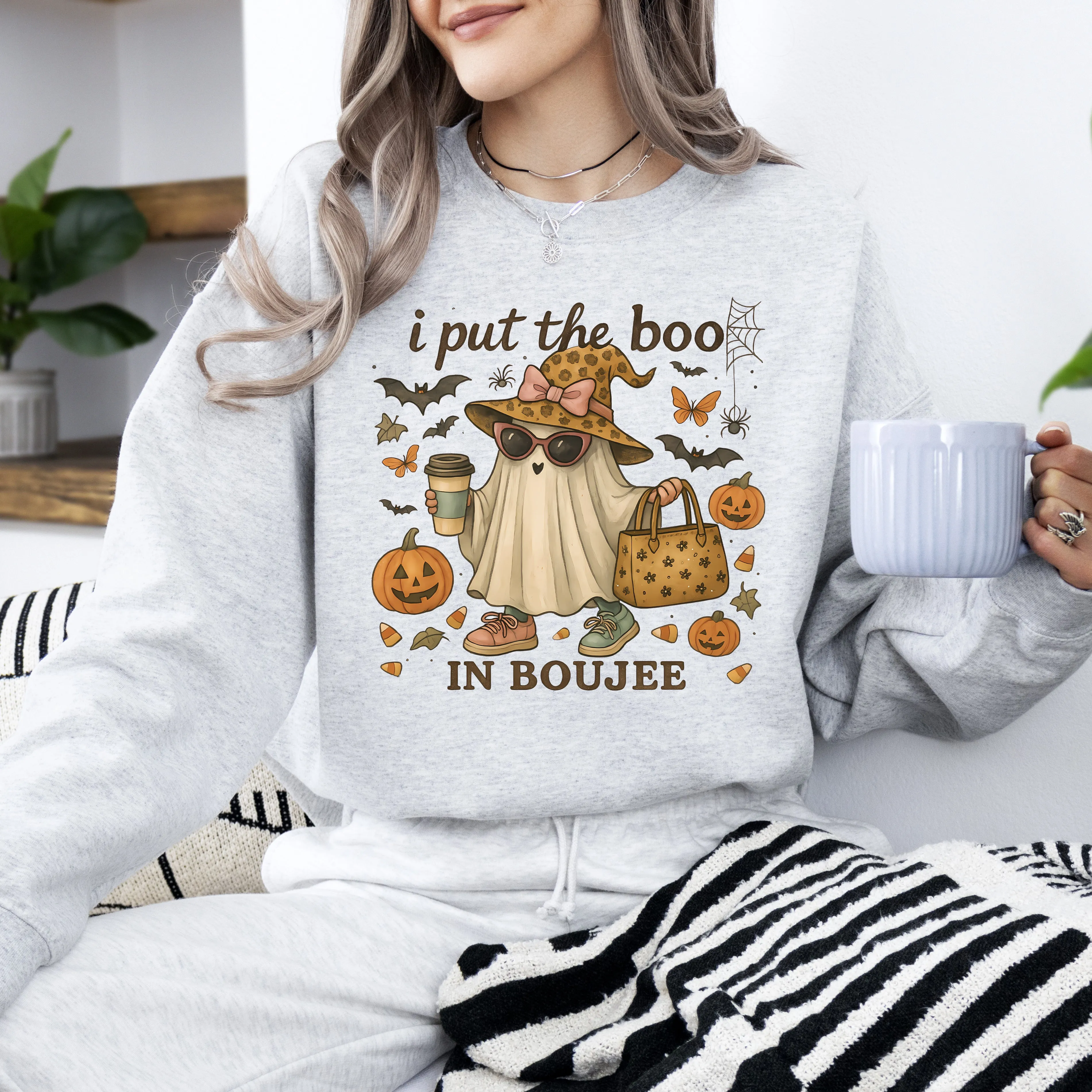 Boujee Ghost, Fancy, Halloween, Vintage, Pumpkin, Retro, Spooky, Costume, Fall, Graphic Sweatshirt sold by Refinery Number One product image thumbnail 2
