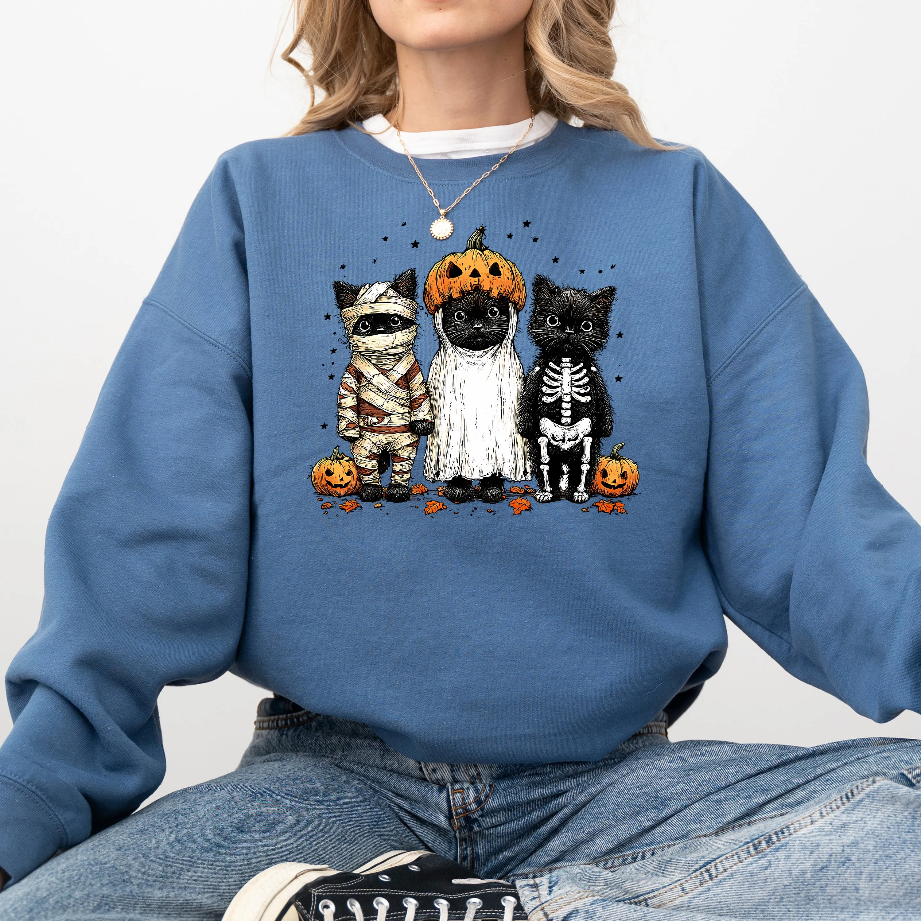 Funny Halloween Cats, Vintage, Ghost, Pumpkin, Retro, Spooky, Costume, Fall, Graphic Sweatshirt sold by Refinery Number One product image thumbnail 4