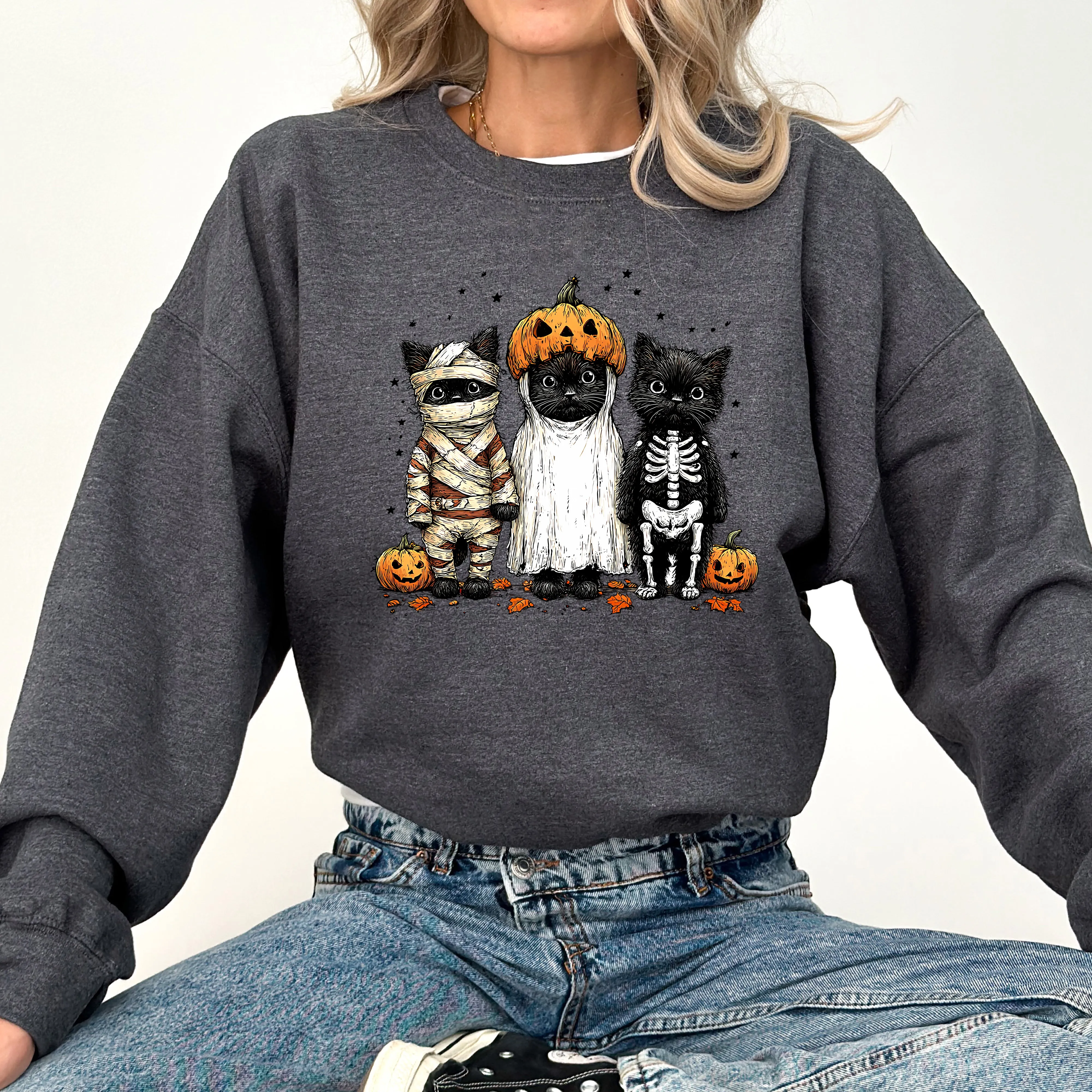 Funny Halloween Cats, Vintage, Ghost, Pumpkin, Retro, Spooky, Costume, Fall, Graphic Sweatshirt sold by Refinery Number One product image thumbnail 5