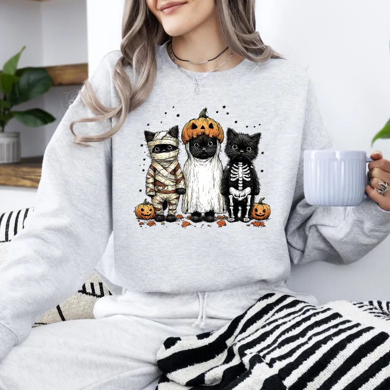 Funny Halloween Cats, Vintage, Ghost, Pumpkin, Retro, Spooky, Costume, Fall, Graphic Sweatshirt sold by Refinery Number One