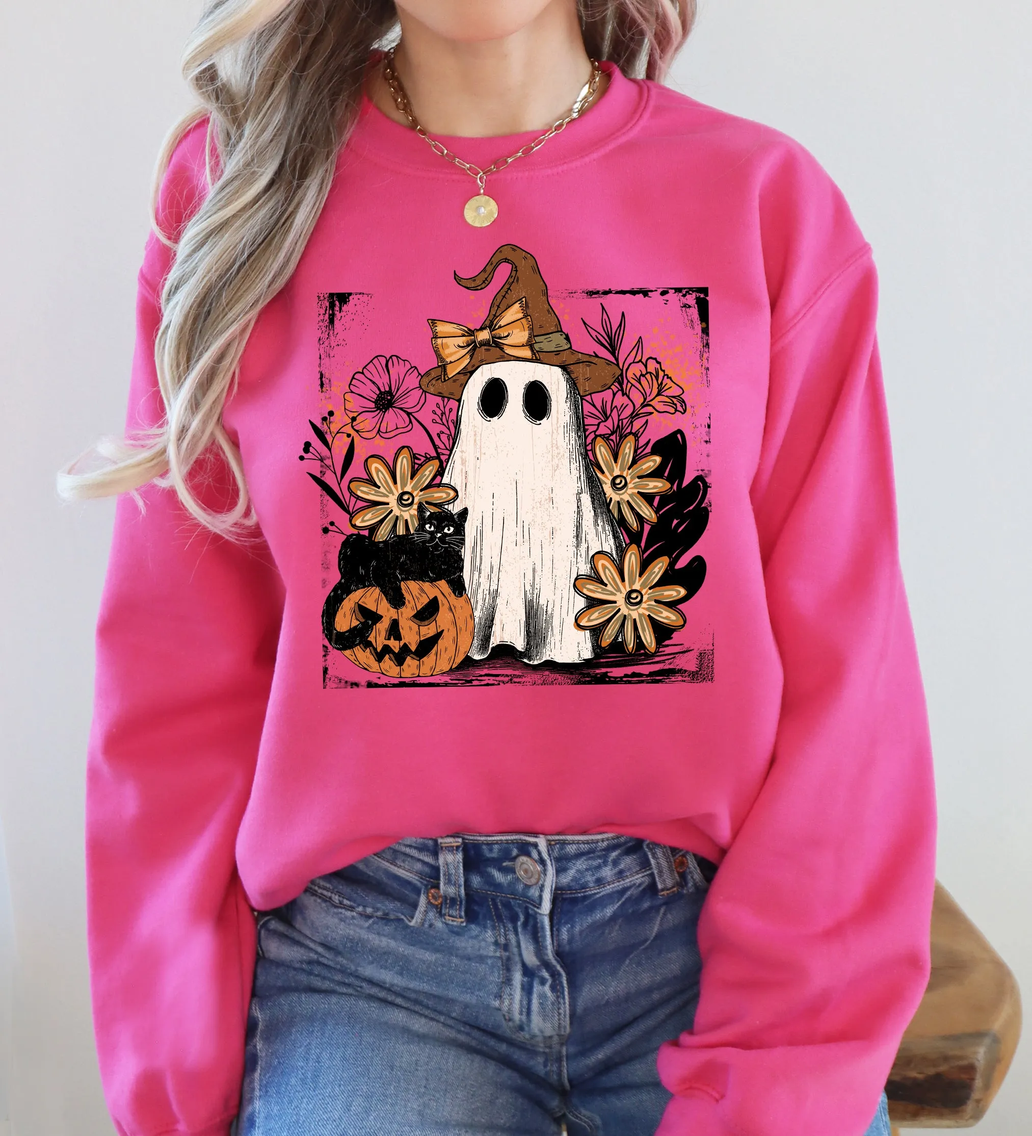 Vintage Ghost, Witch, Bow, Coquette, Pumpkin, Halloween, Floral, Retro, Spooky, Costume, Fall, Graphic Sweatshirt sold by Refinery Number One product image thumbnail 5