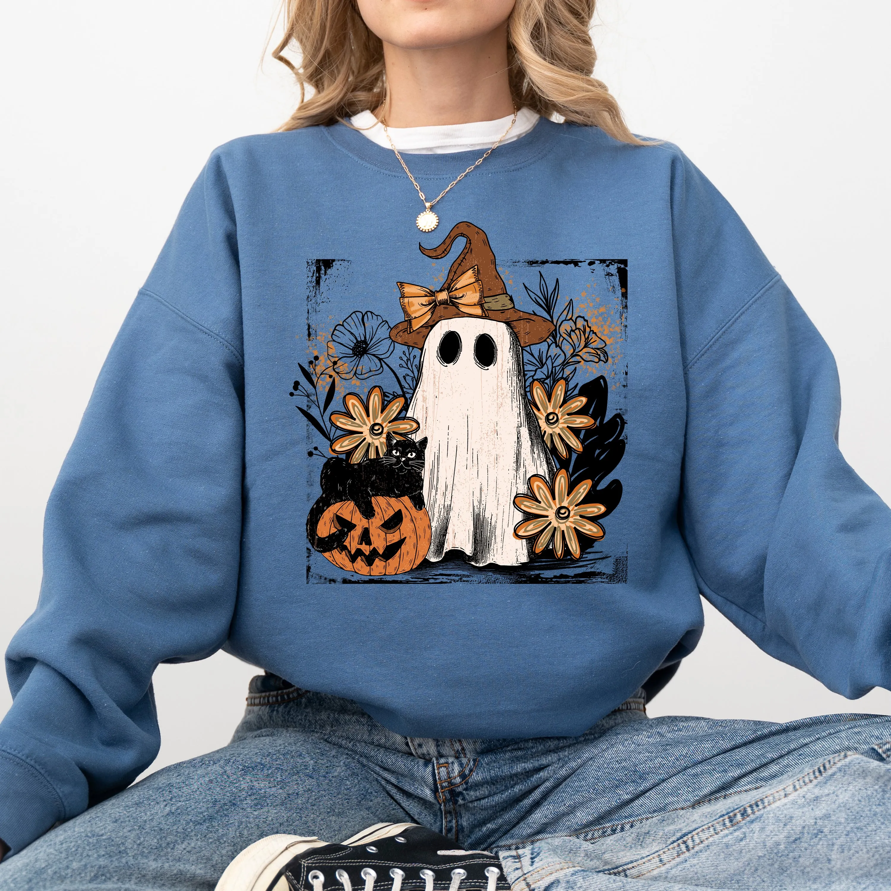 Vintage Ghost, Witch, Bow, Coquette, Pumpkin, Halloween, Floral, Retro, Spooky, Costume, Fall, Graphic Sweatshirt sold by Refinery Number One product image thumbnail 4