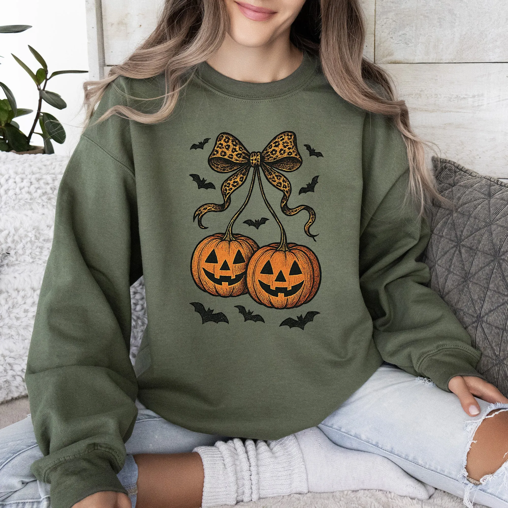 Pumpkin Coquette, Bow, Halloween, Retro, Vintage, Spooky, Costume, Fall, Graphic Sweatshirt sold by Refinery Number One product image thumbnail 2