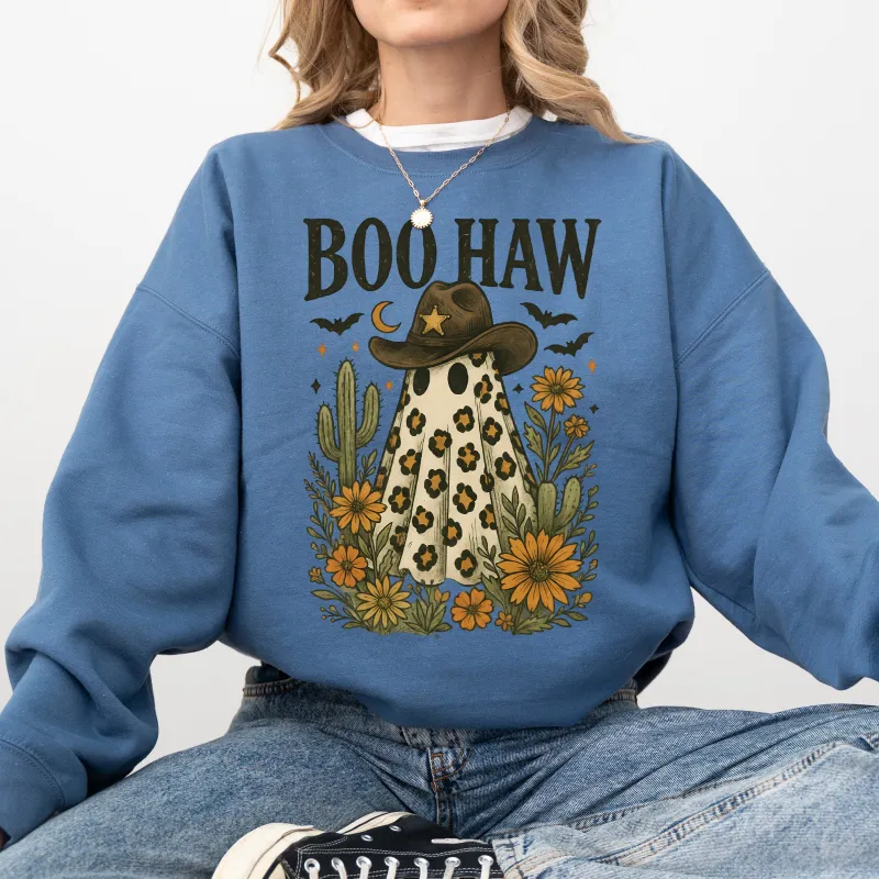Boo Haw, Cowboy Ghost, Western, Halloween, Retro, Vintage, Spooky, Costume, Fall, Graphic Sweatshirt sold by Refinery Number One