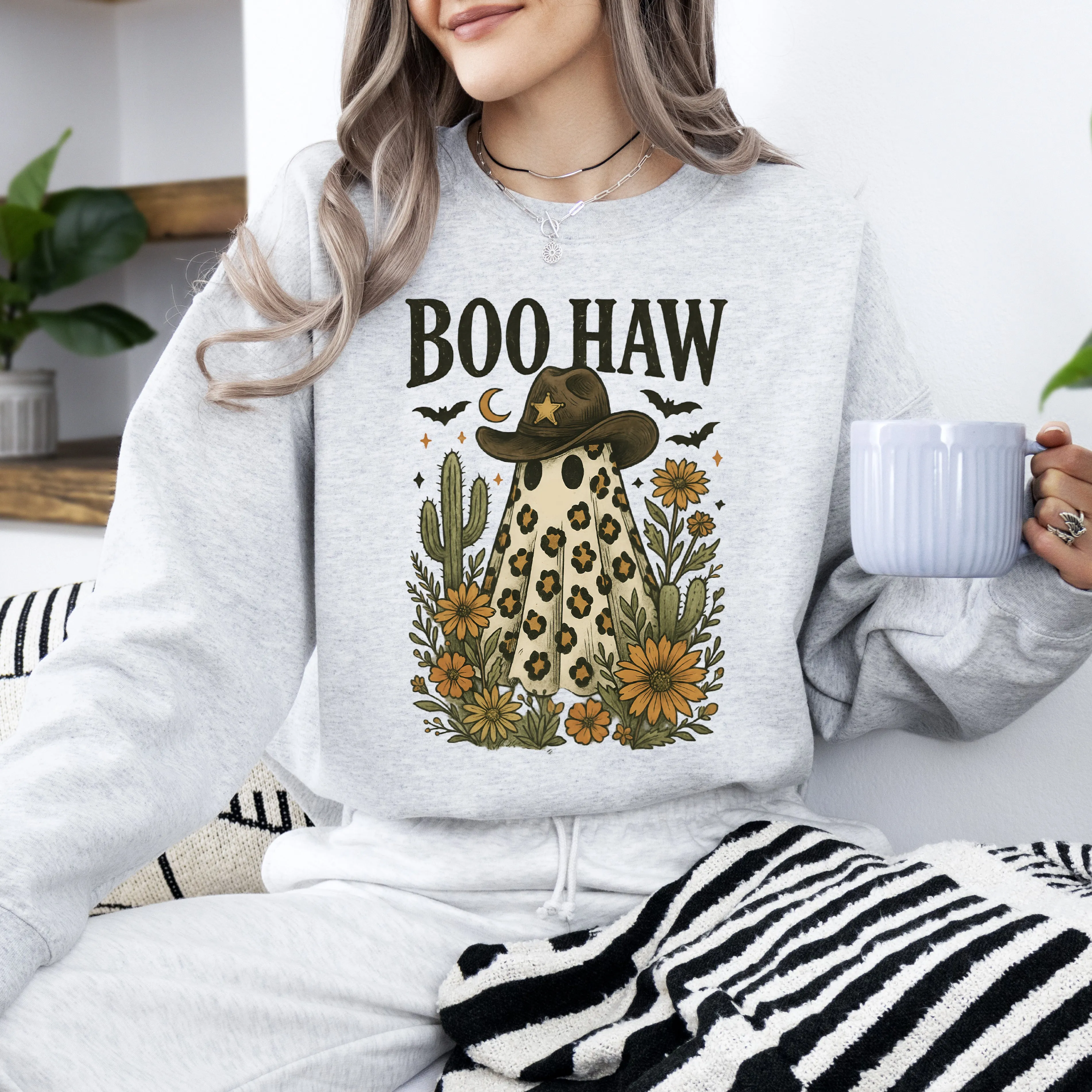 Boo Haw, Cowboy Ghost, Western, Halloween, Retro, Vintage, Spooky, Costume, Fall, Graphic Sweatshirt sold by Refinery Number One product image thumbnail 4