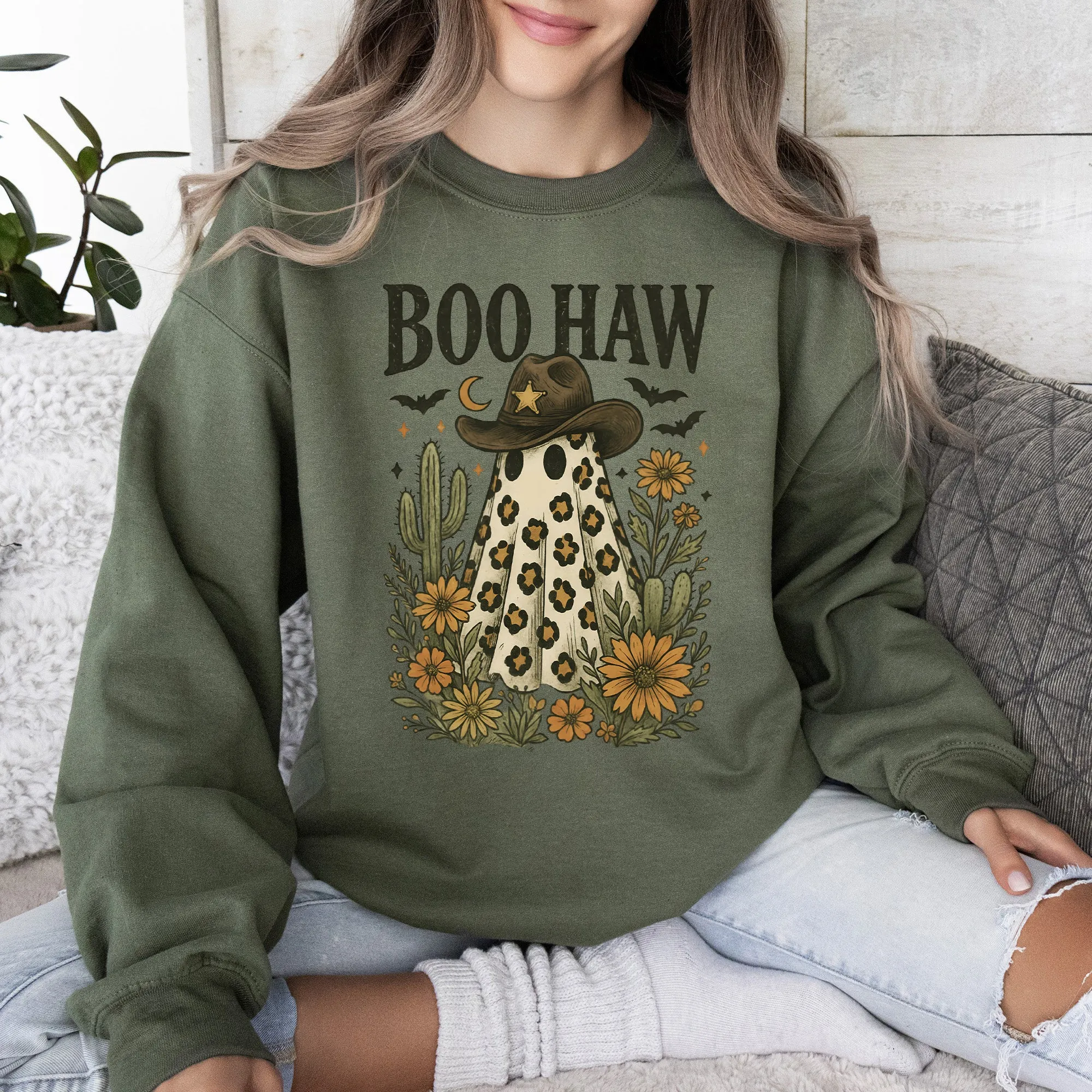 Boo Haw, Cowboy Ghost, Western, Halloween, Retro, Vintage, Spooky, Costume, Fall, Graphic Sweatshirt sold by Refinery Number One product image thumbnail 3