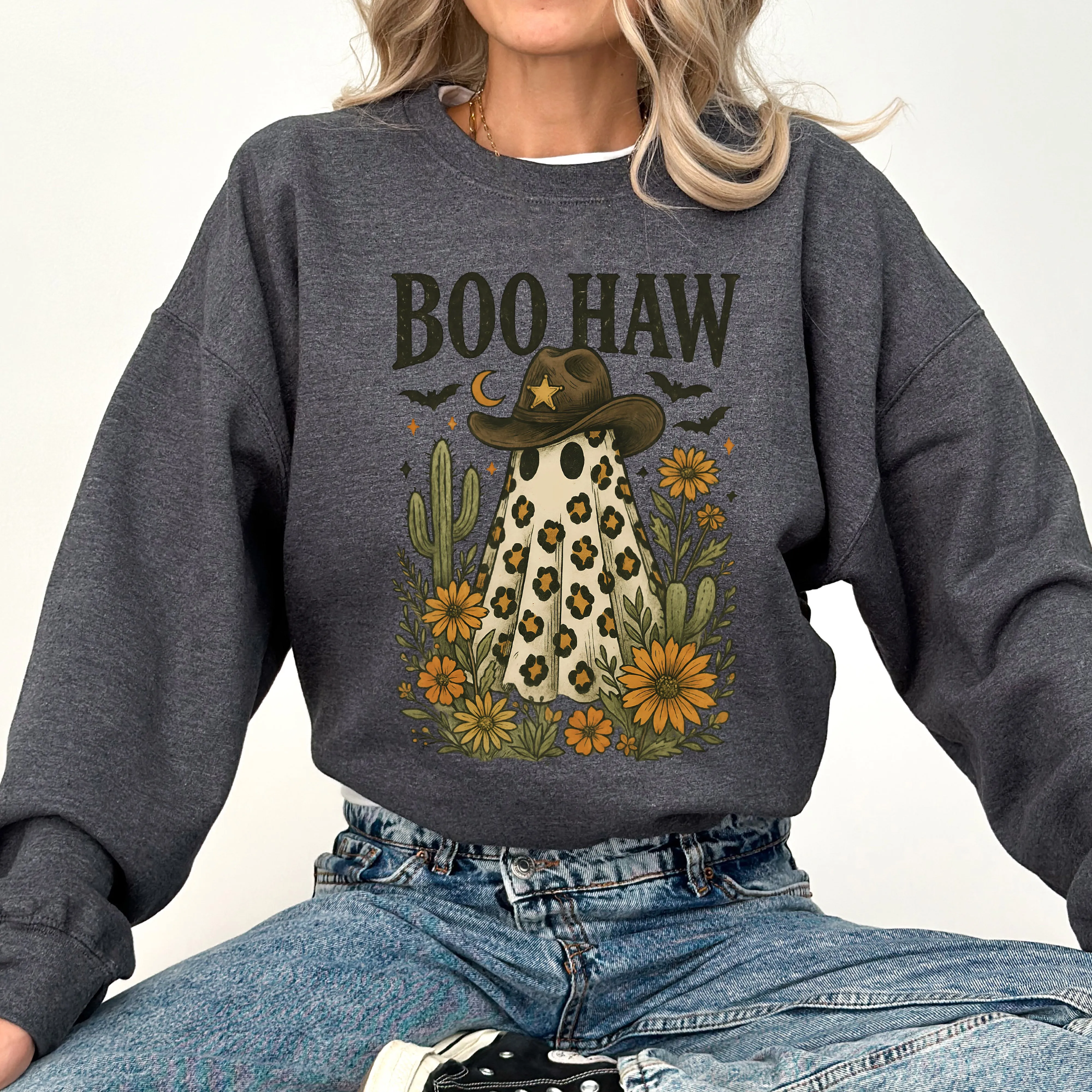 Boo Haw, Cowboy Ghost, Western, Halloween, Retro, Vintage, Spooky, Costume, Fall, Graphic Sweatshirt sold by Refinery Number One product image thumbnail 5
