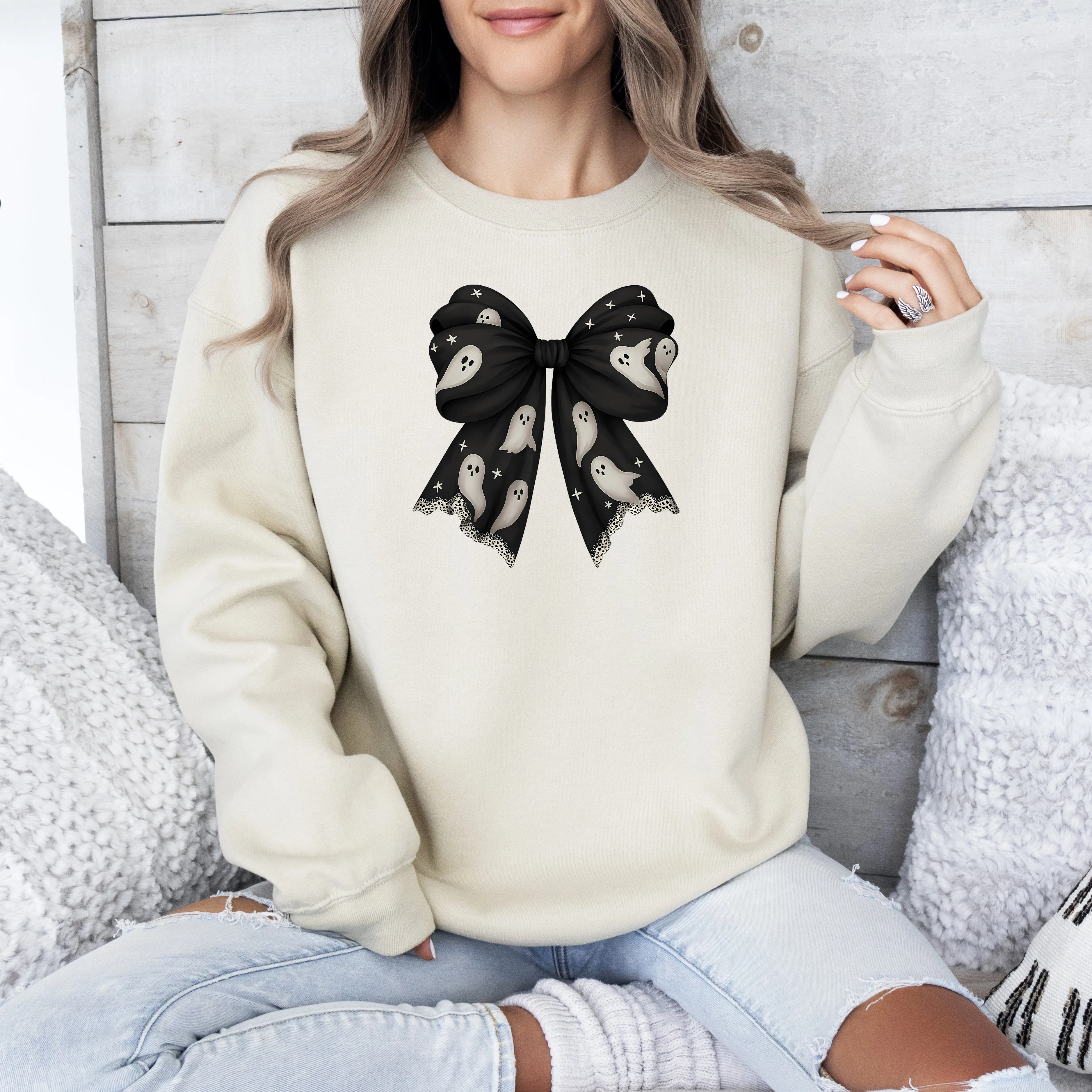 Halloween Bow, Coquette, Minimalist, Retro, Vintage, Spooky, Costume, Fall, Graphic Sweatshirt sold by Refinery Number One product image thumbnail 5