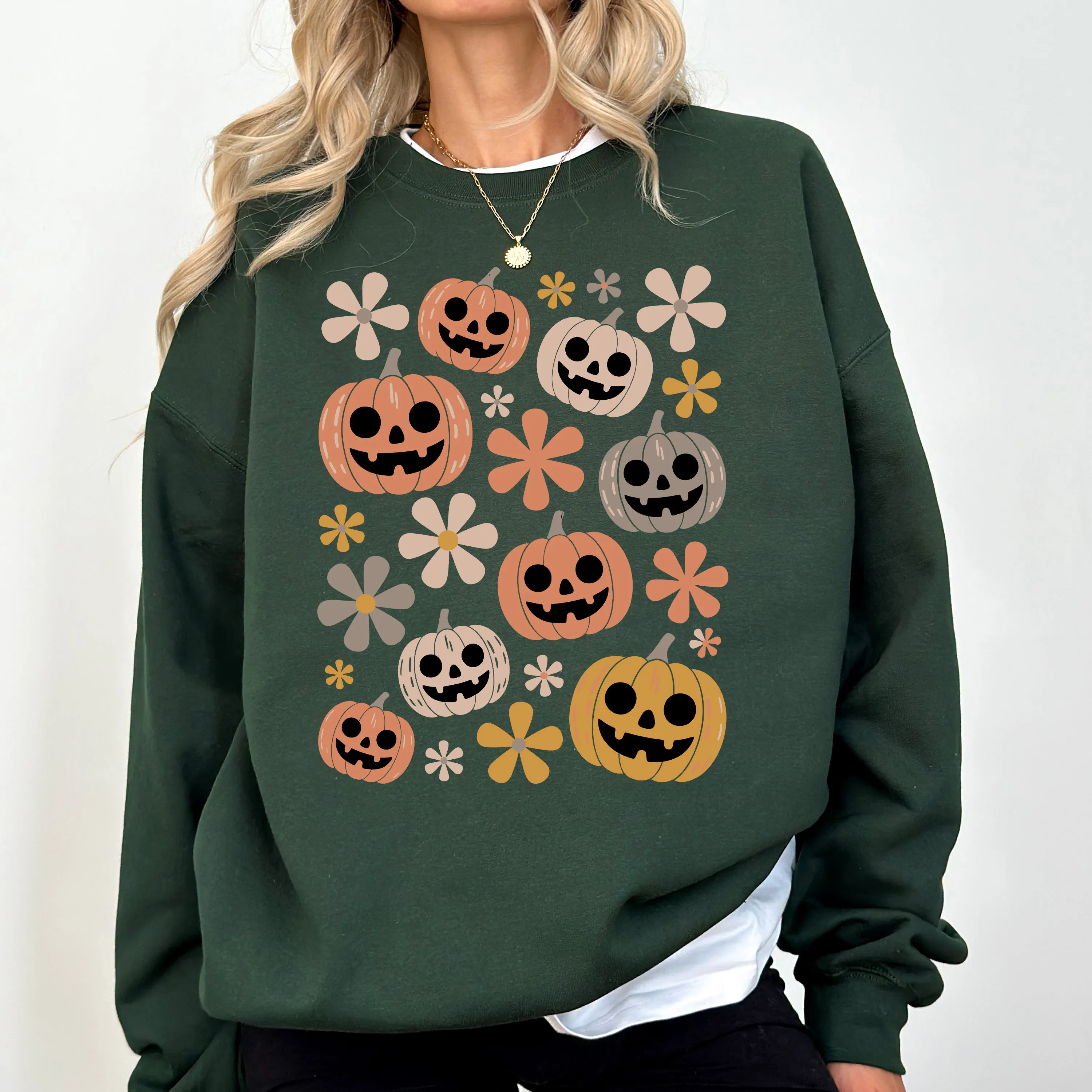 Pumpkins and Flowers, Halloween, Retro, Vintage, Spooky, Costume, Fall, Graphic Sweatshirt sold by Refinery Number One product image thumbnail 5
