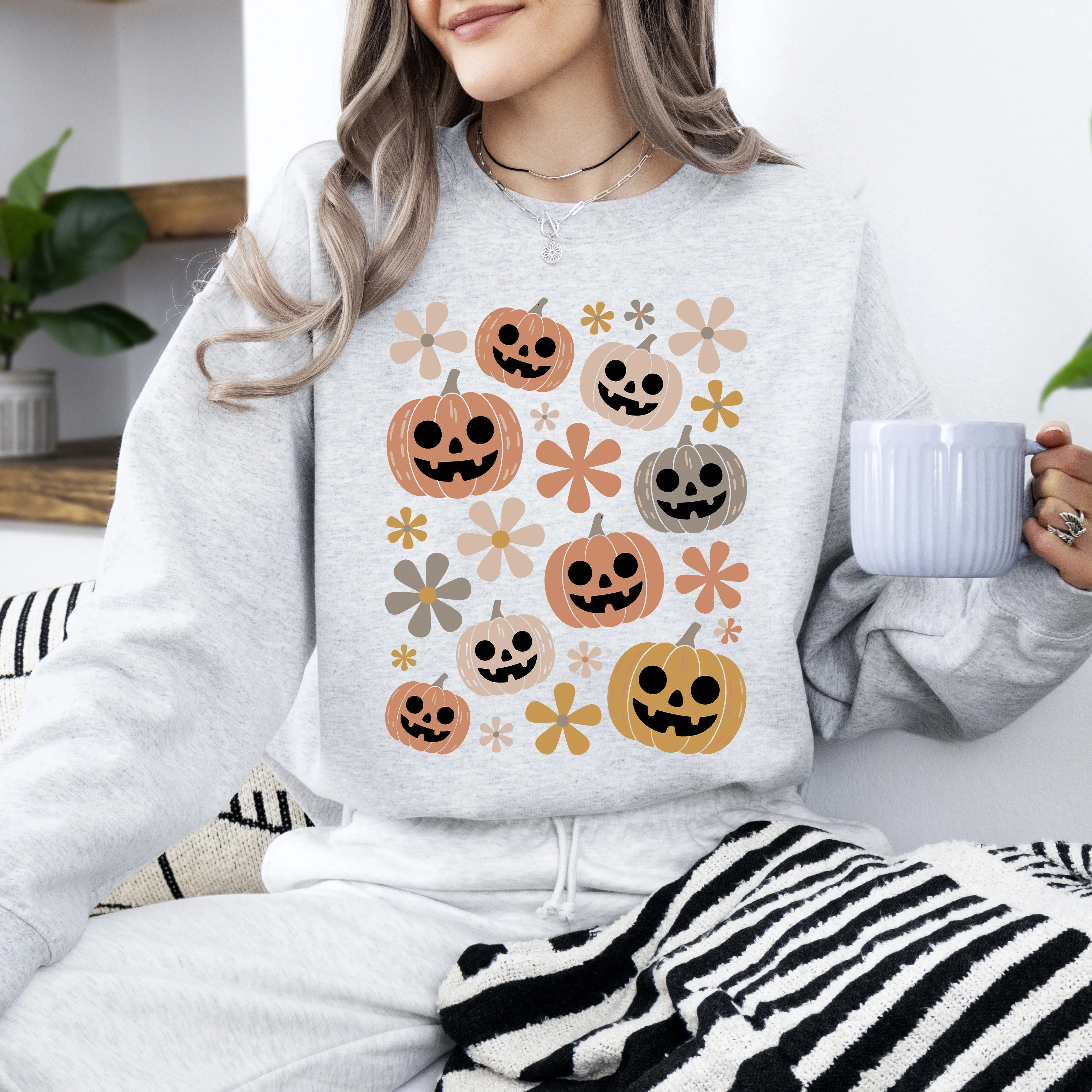 Pumpkins and Flowers, Halloween, Retro, Vintage, Spooky, Costume, Fall, Graphic Sweatshirt sold by Refinery Number One