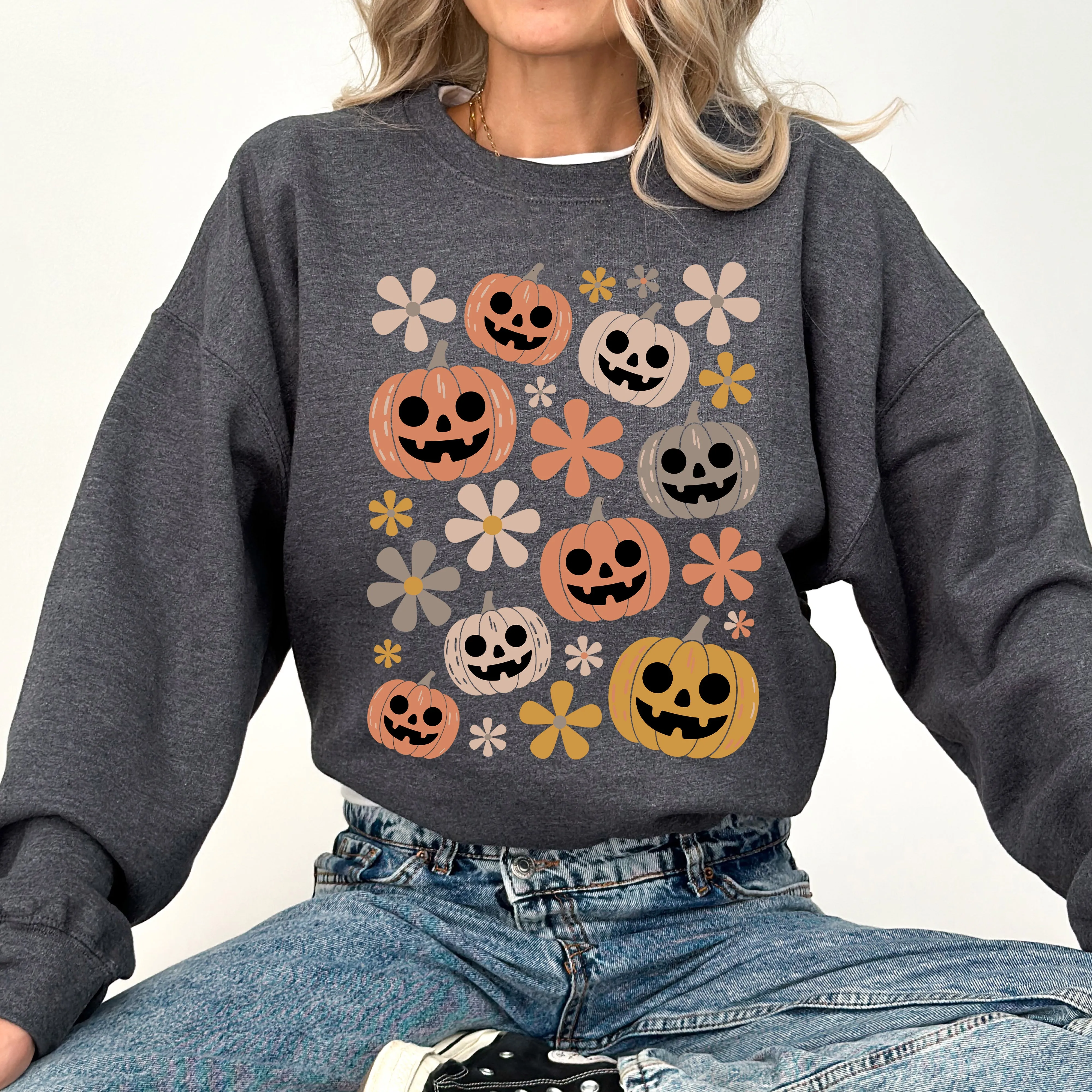 Pumpkins and Flowers, Halloween, Retro, Vintage, Spooky, Costume, Fall, Graphic Sweatshirt sold by Refinery Number One product image thumbnail 4