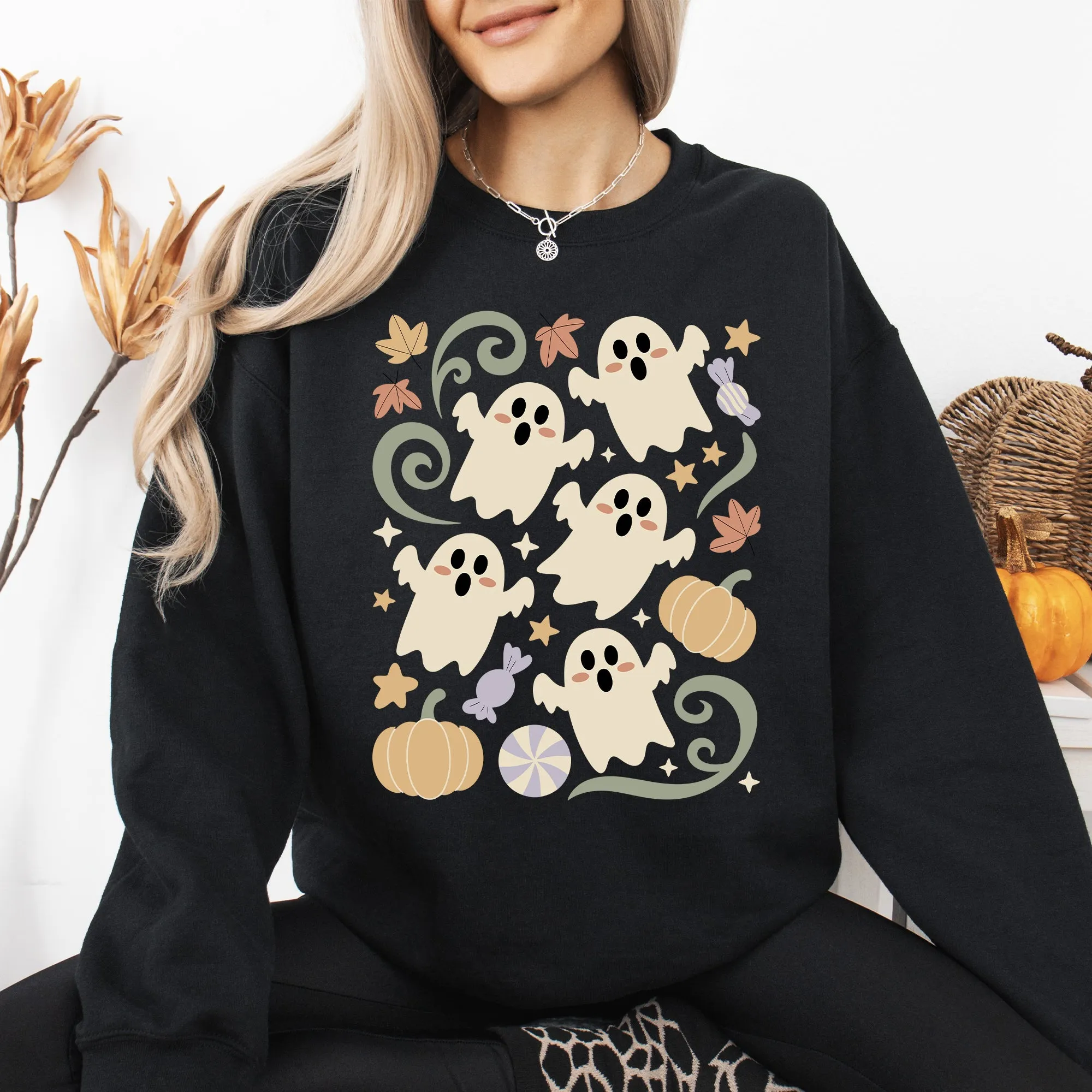 Vintage Ghosts, Floral, Halloween, Retro, Spooky, Costume, Fall, Graphic Sweatshirt sold by Refinery Number One product image thumbnail 5