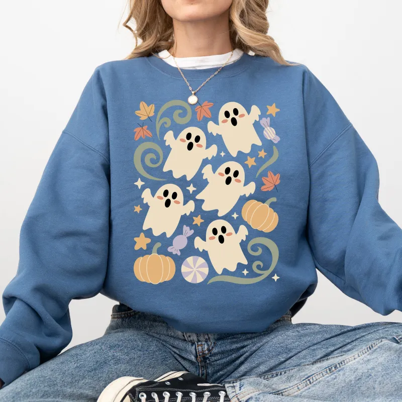 Vintage Ghosts, Floral, Halloween, Retro, Spooky, Costume, Fall, Graphic Sweatshirt sold by Refinery Number One