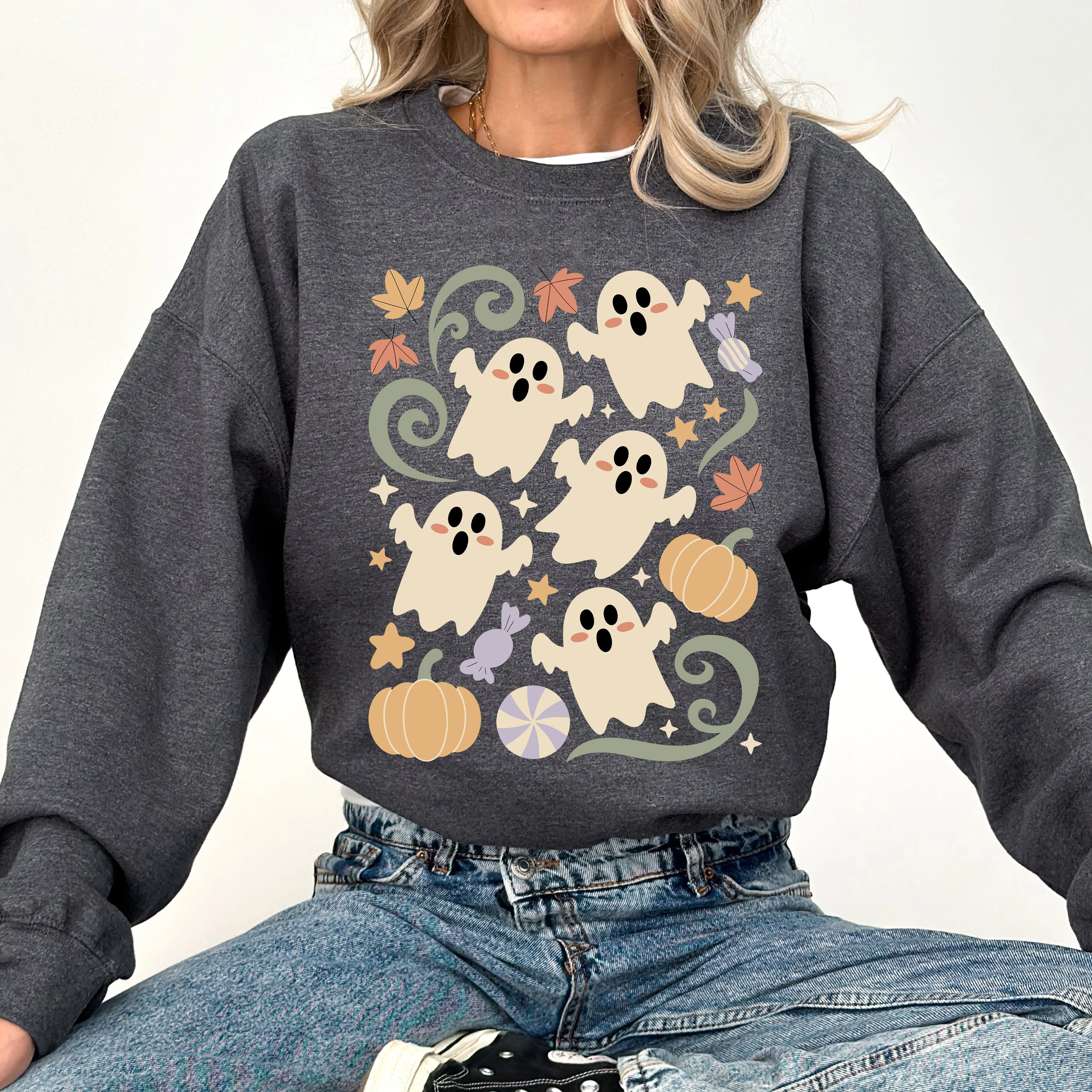 Vintage Ghosts, Floral, Halloween, Retro, Spooky, Costume, Fall, Graphic Sweatshirt sold by Refinery Number One product image thumbnail 2