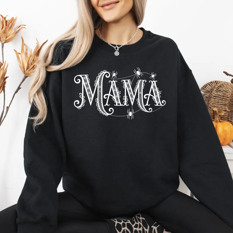 Mama, Lace, Spiders, Halloween, Ghost, Checkered, Retro, Vintage, Spooky, Costume, Fall, Graphic Sweatshirt sold by Refinery Number One