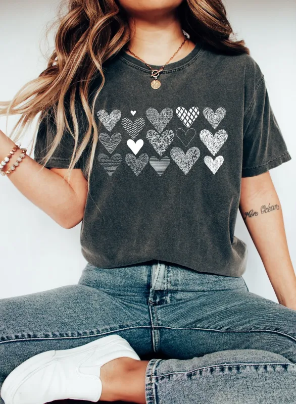 White Heart Doodles Valentine's Day Comfort Colors Tshirt sold by Refinery Number One