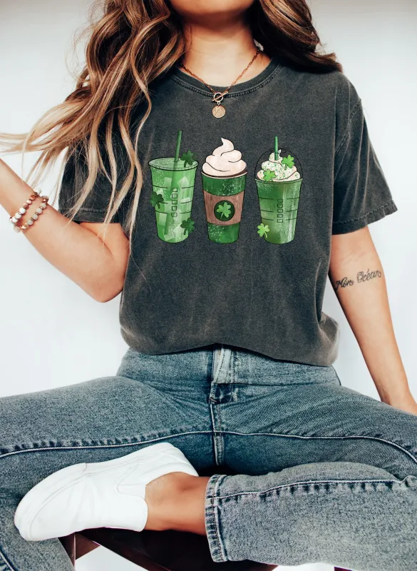 St Patrick's Day Coffee Drinks Comfort Colors Tshirt sold by Refinery Number One