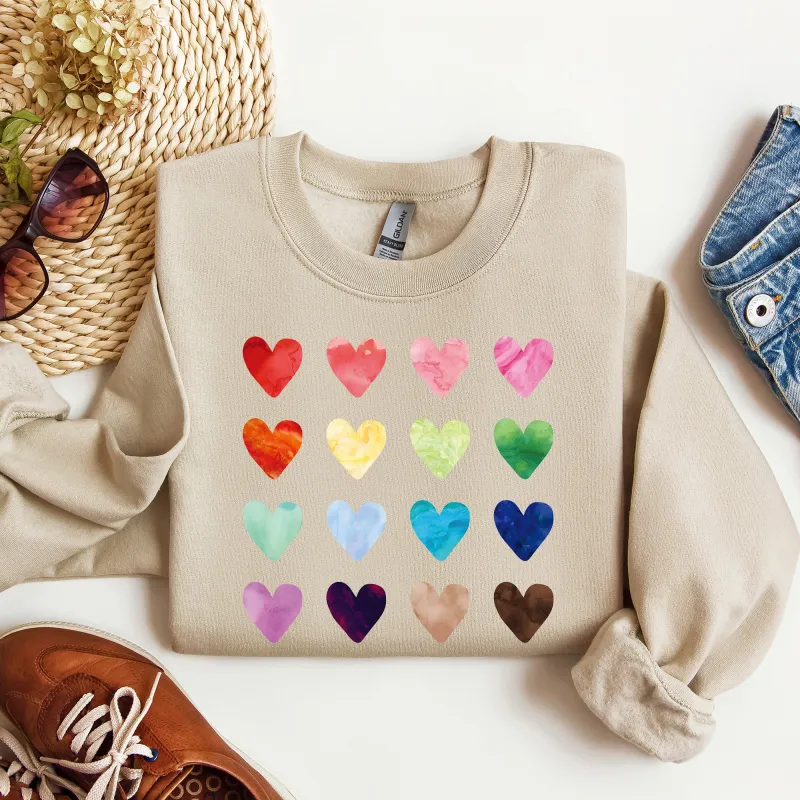 Colorful Hearts, Rainbow, Love, Sweatshirt, Valentine's Day sold by Refinery Number One