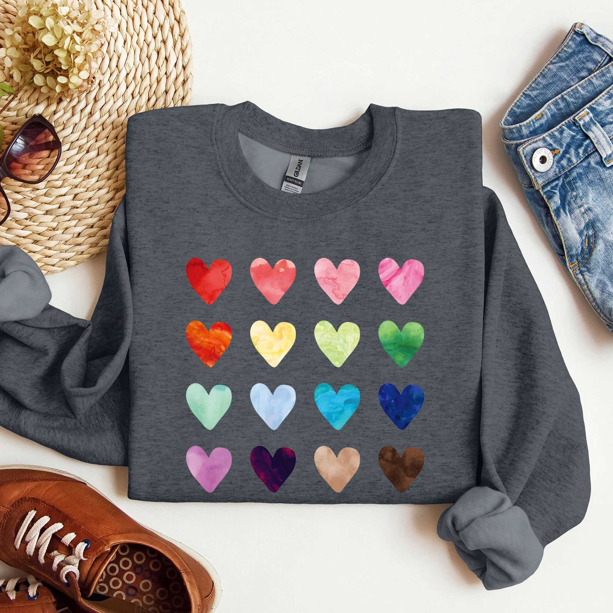 Colorful Hearts, Rainbow, Love, Sweatshirt, Valentine's Day sold by Refinery Number One product image thumbnail 4