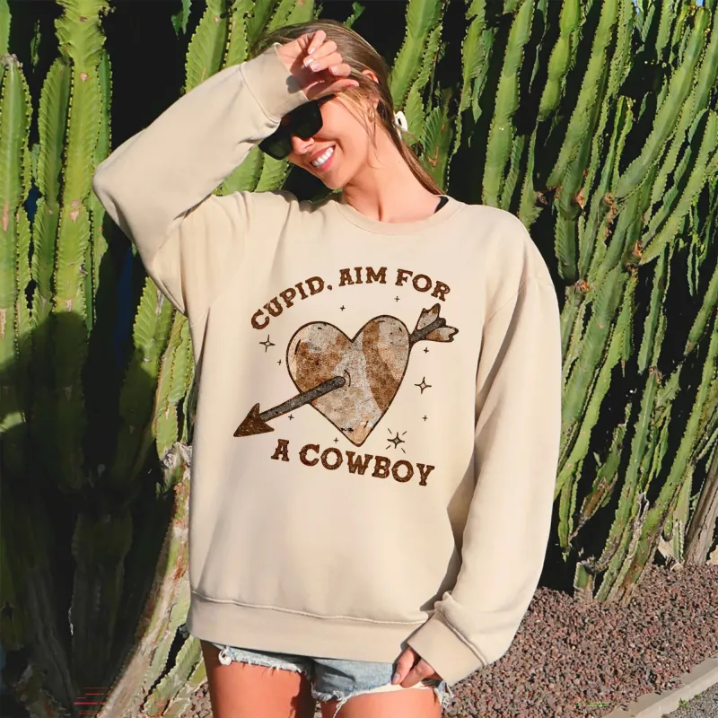 Cupid Aim For A Cowboy, Heart, Western, Country, Sweatshirt, Valentine's Day sold by Refinery Number One