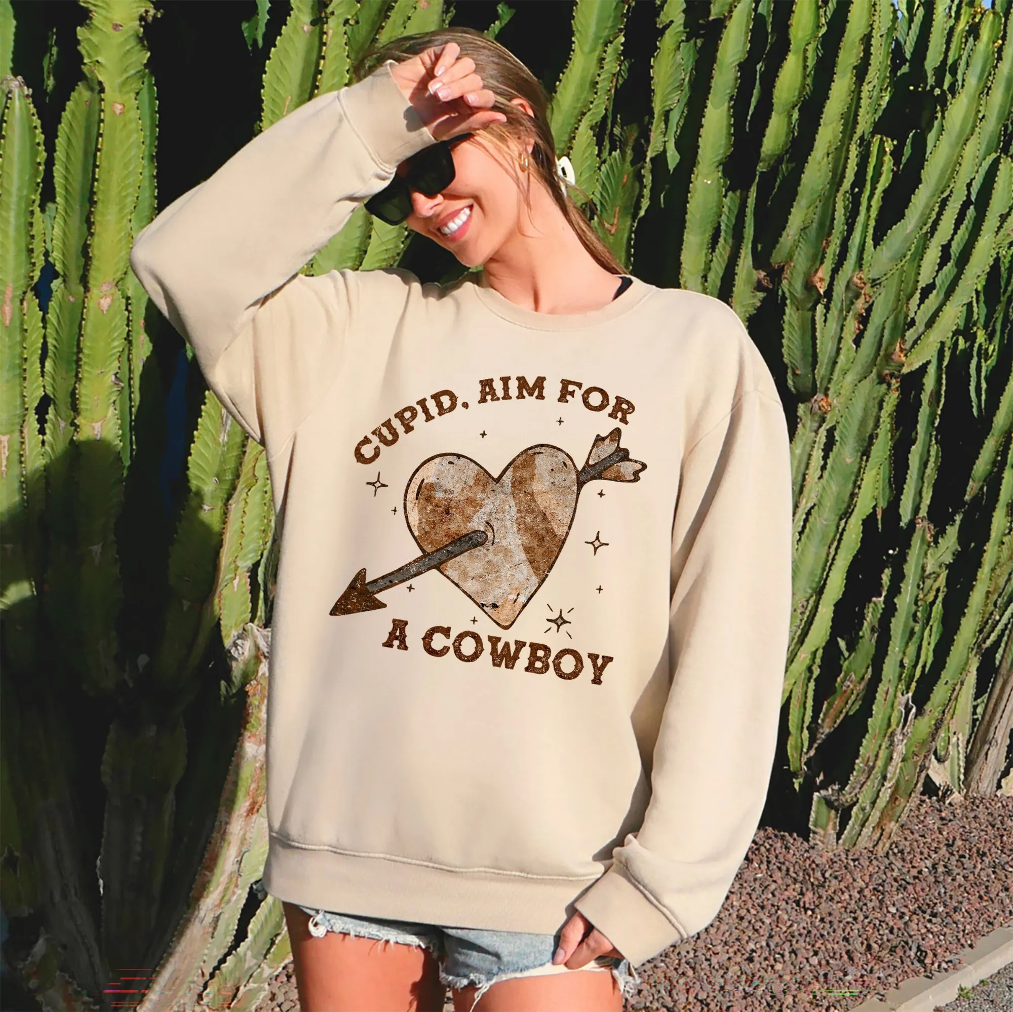 Cupid Aim For A Cowboy, Heart, Western, Country, Sweatshirt, Valentine's Day sold by Refinery Number One