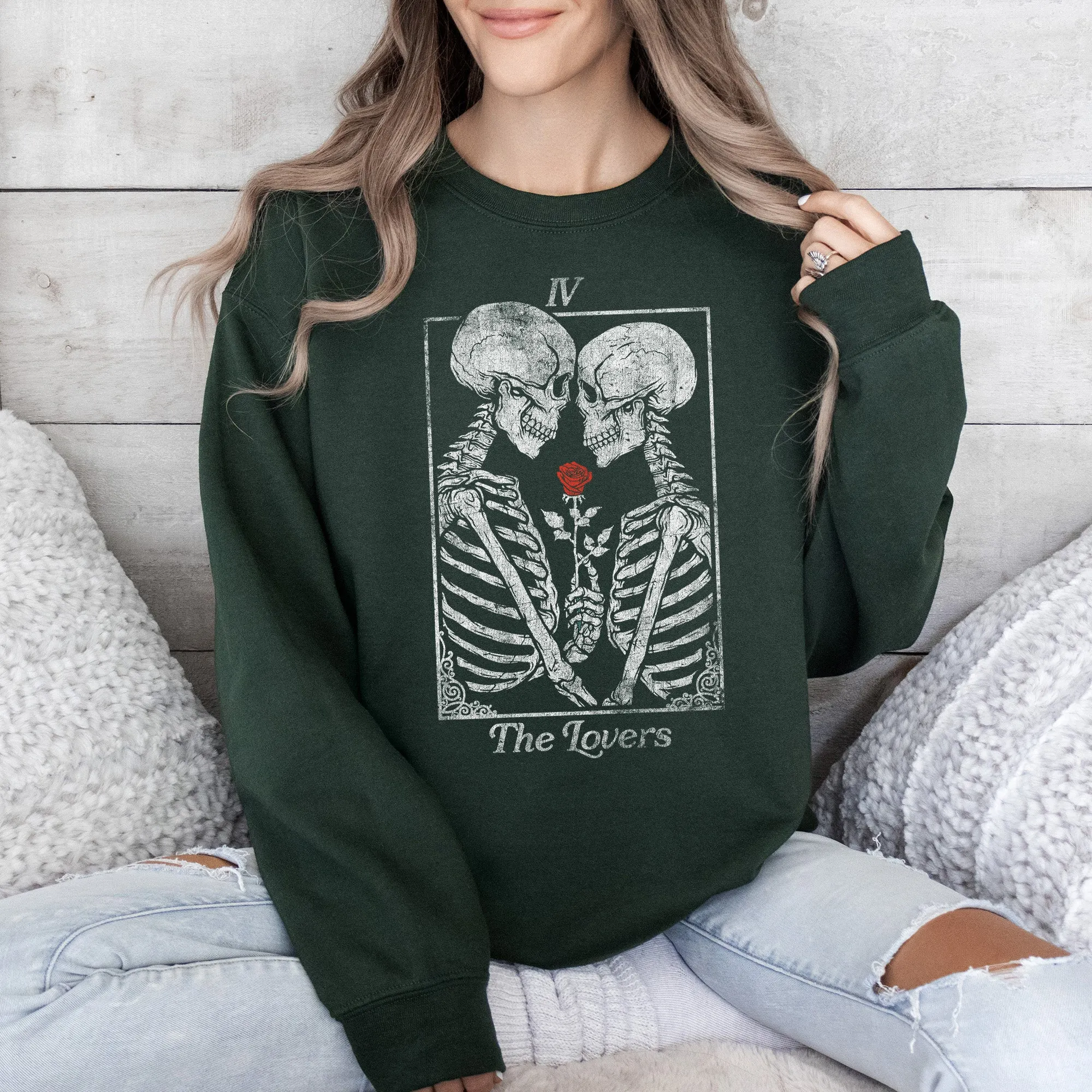 The Lovers Tarot, Skeletons, Mystical, Magic, Sweatshirt, Valentine's Day sold by Refinery Number One product image thumbnail 2