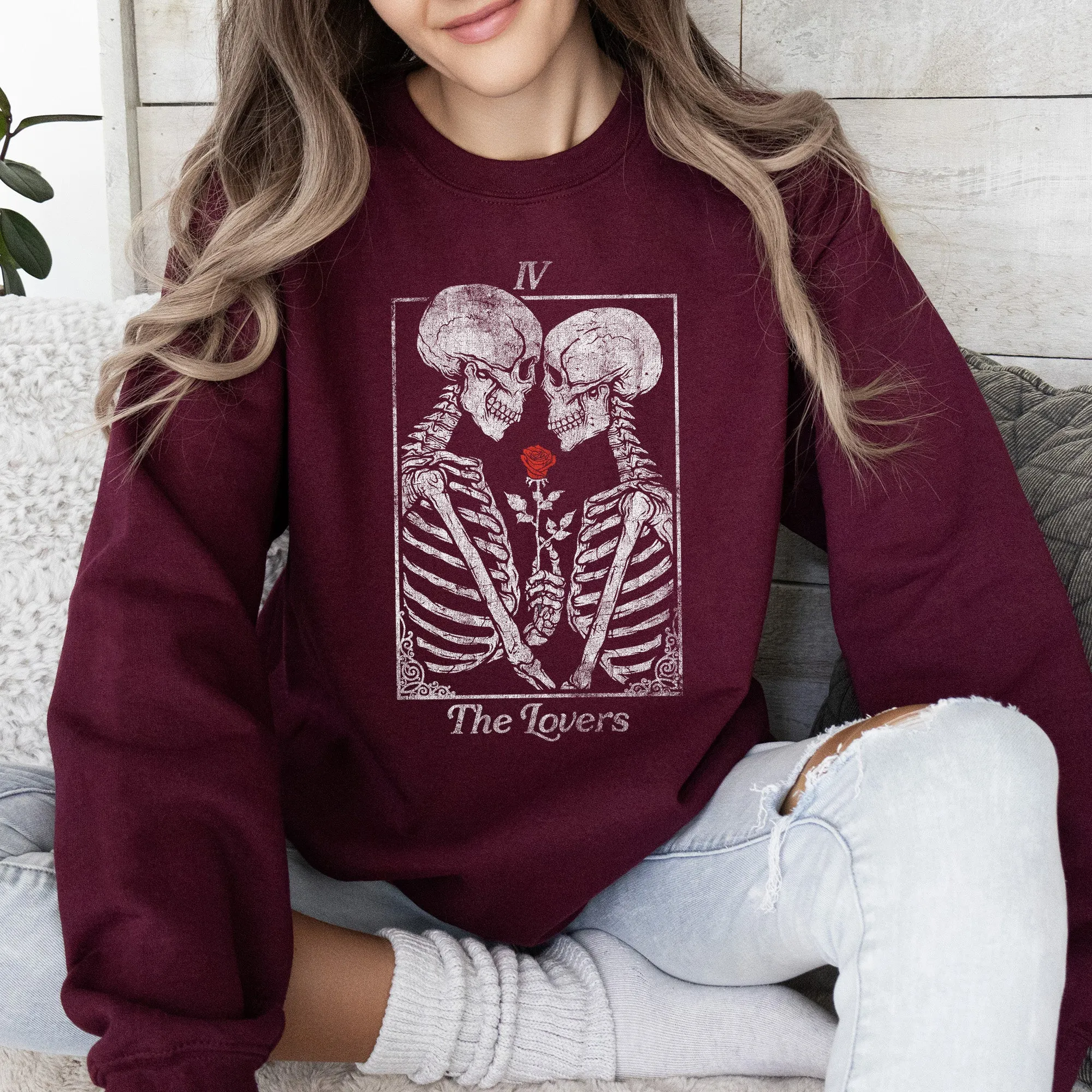 The Lovers Tarot, Skeletons, Mystical, Magic, Sweatshirt, Valentine's Day sold by Refinery Number One product image thumbnail 5