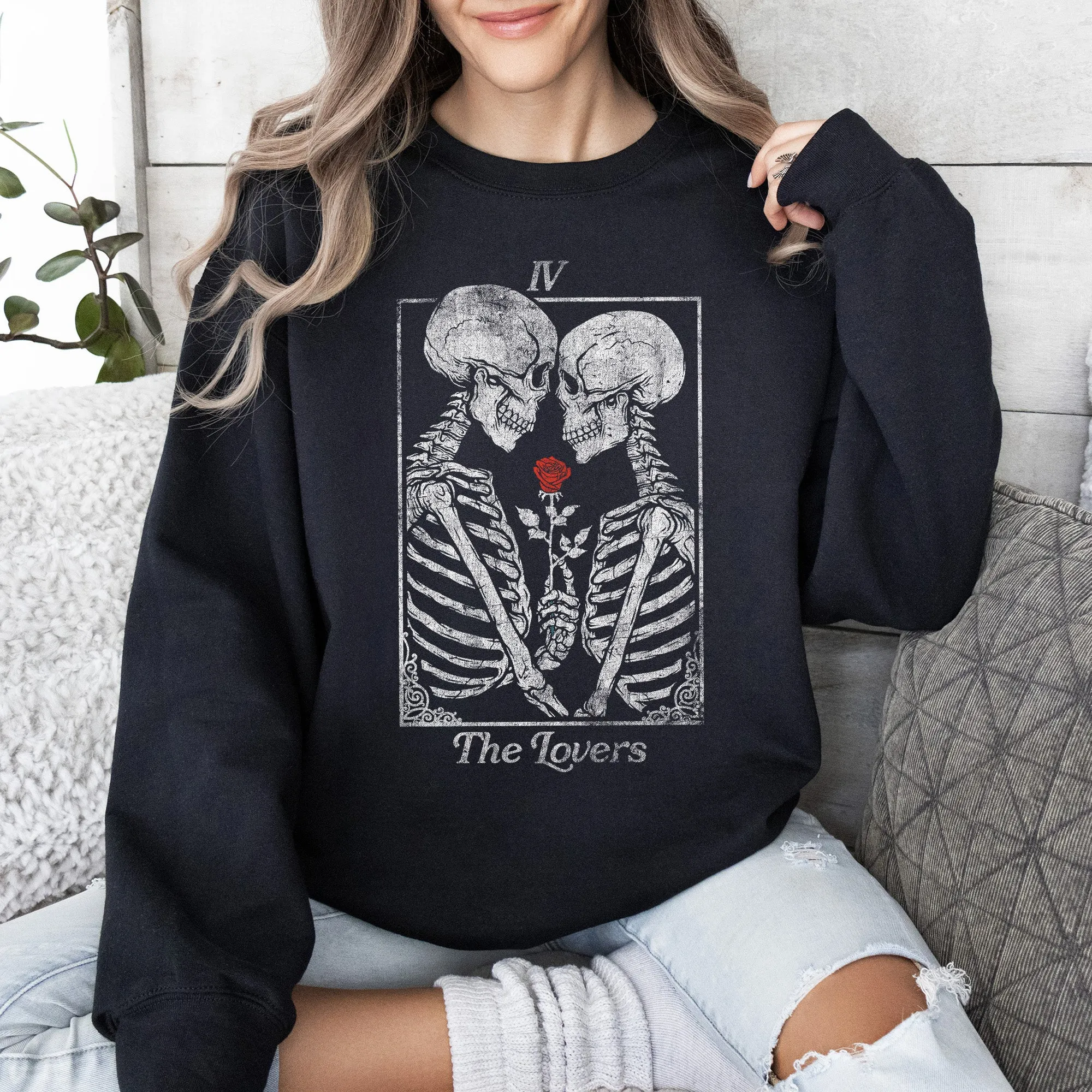 The Lovers Tarot, Skeletons, Mystical, Magic, Sweatshirt, Valentine's Day sold by Refinery Number One